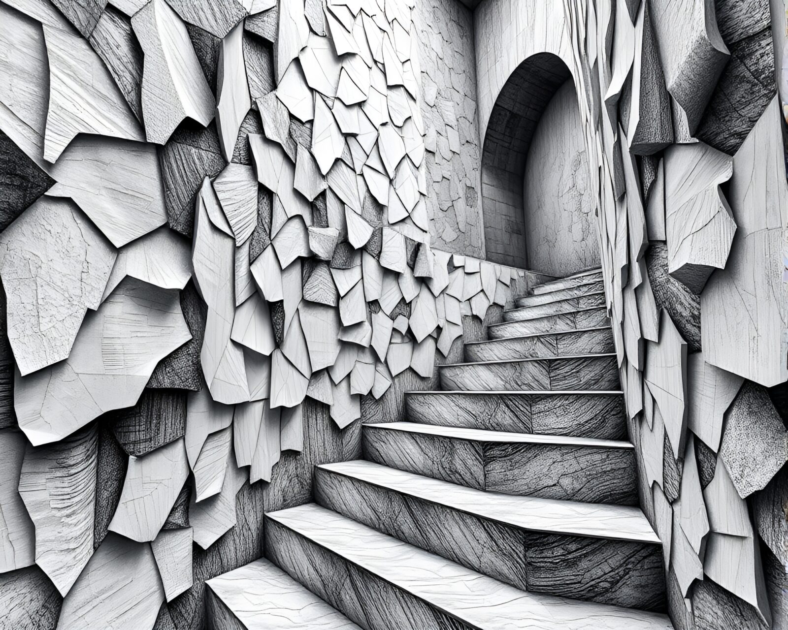 Etched stairs in crystal clarity on a textured background