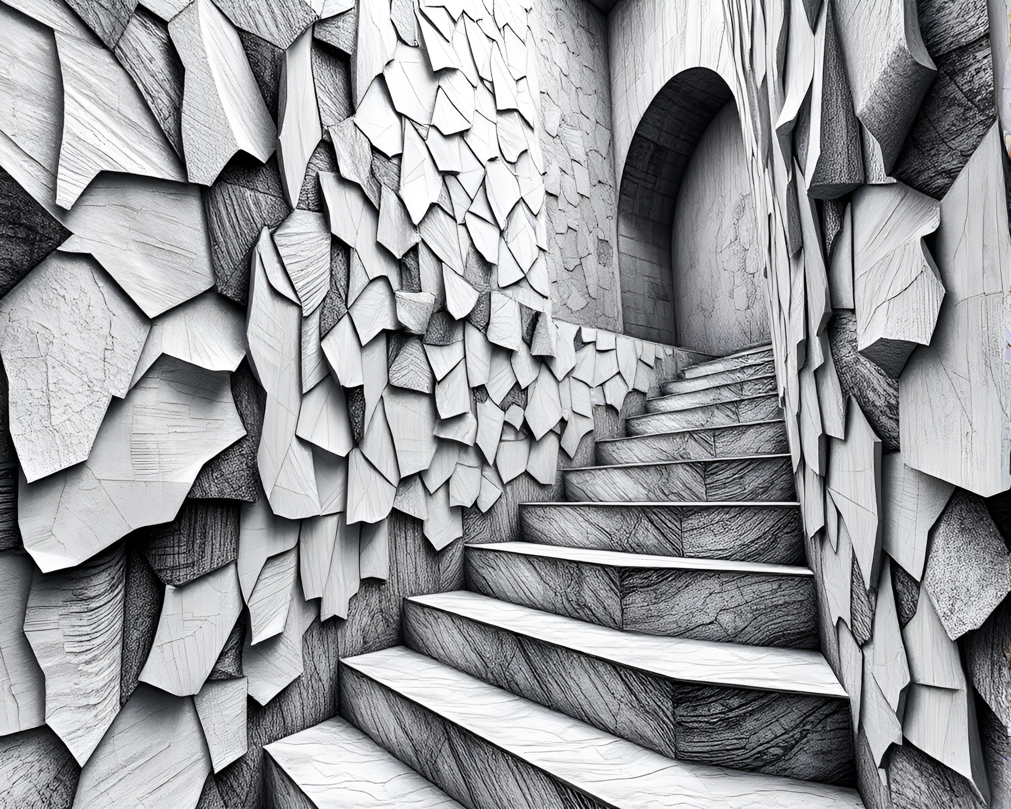 Surreal Escher Staircase on Textured Paper – free AI stock image