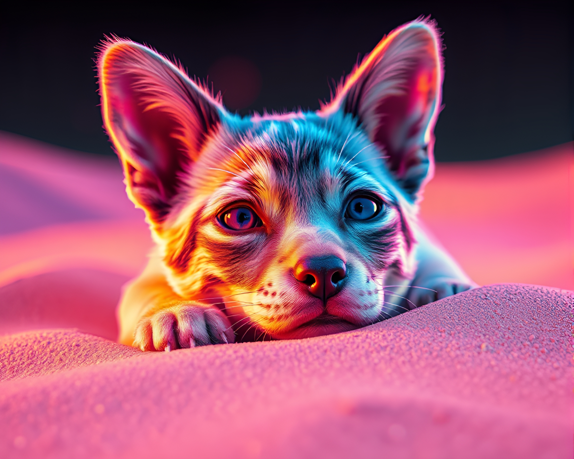 Holographic Pet in Algorithmic Desert – free AI stock image