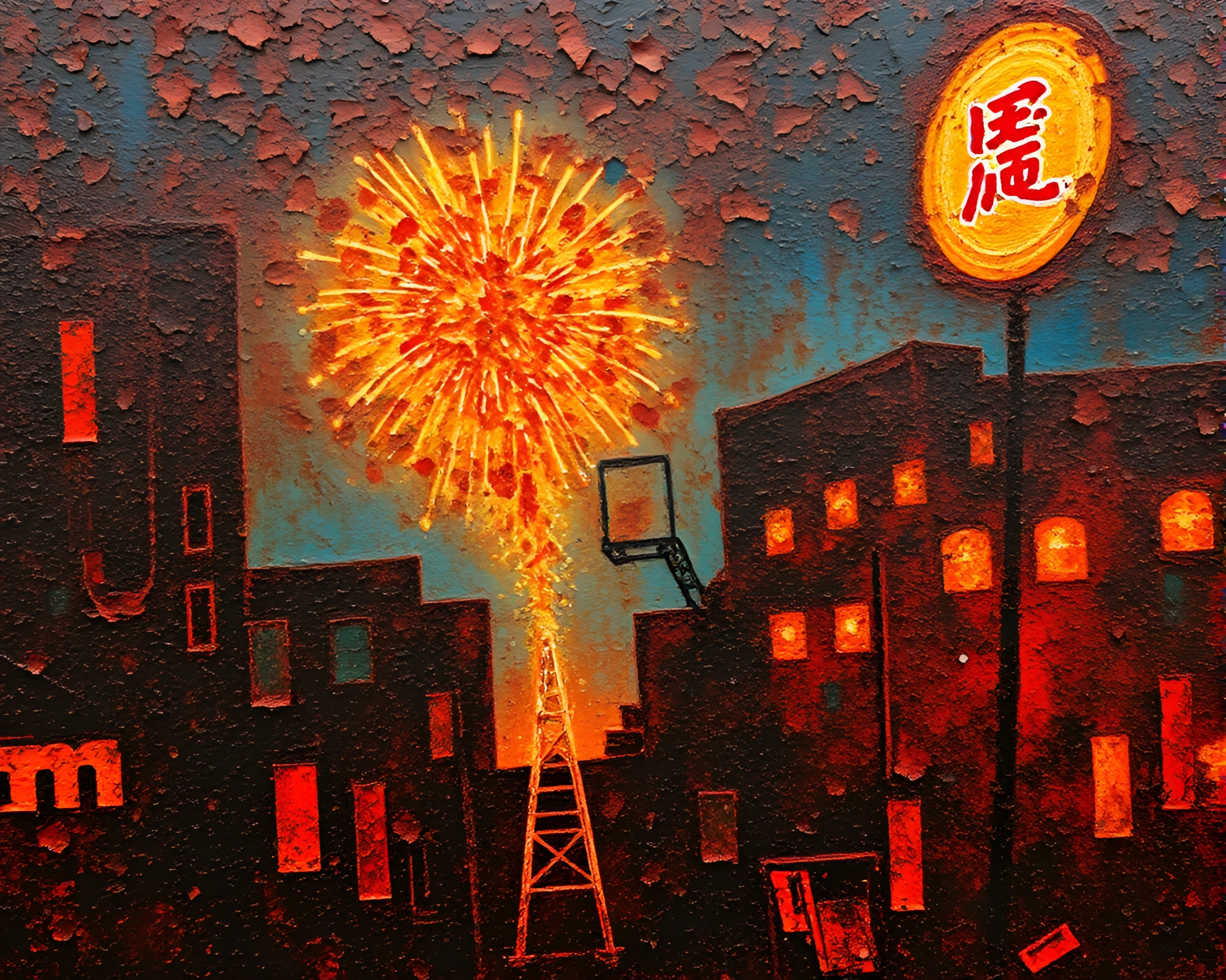 Rust Flakes Cable Car Festival Fireworks Glow – free AI stock image