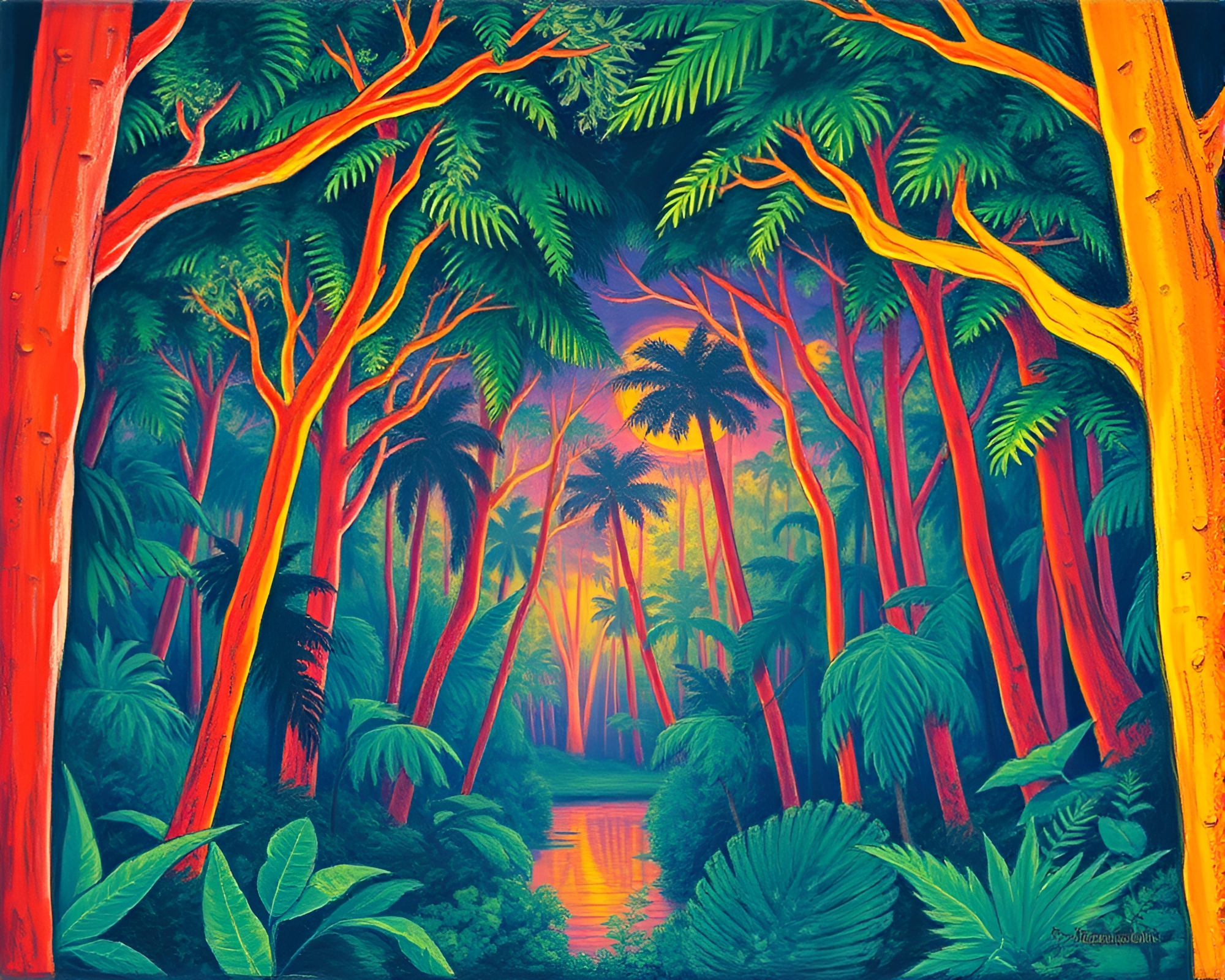 Neon Canopy: Infrared Rainforest Reflections – free AI stock image
