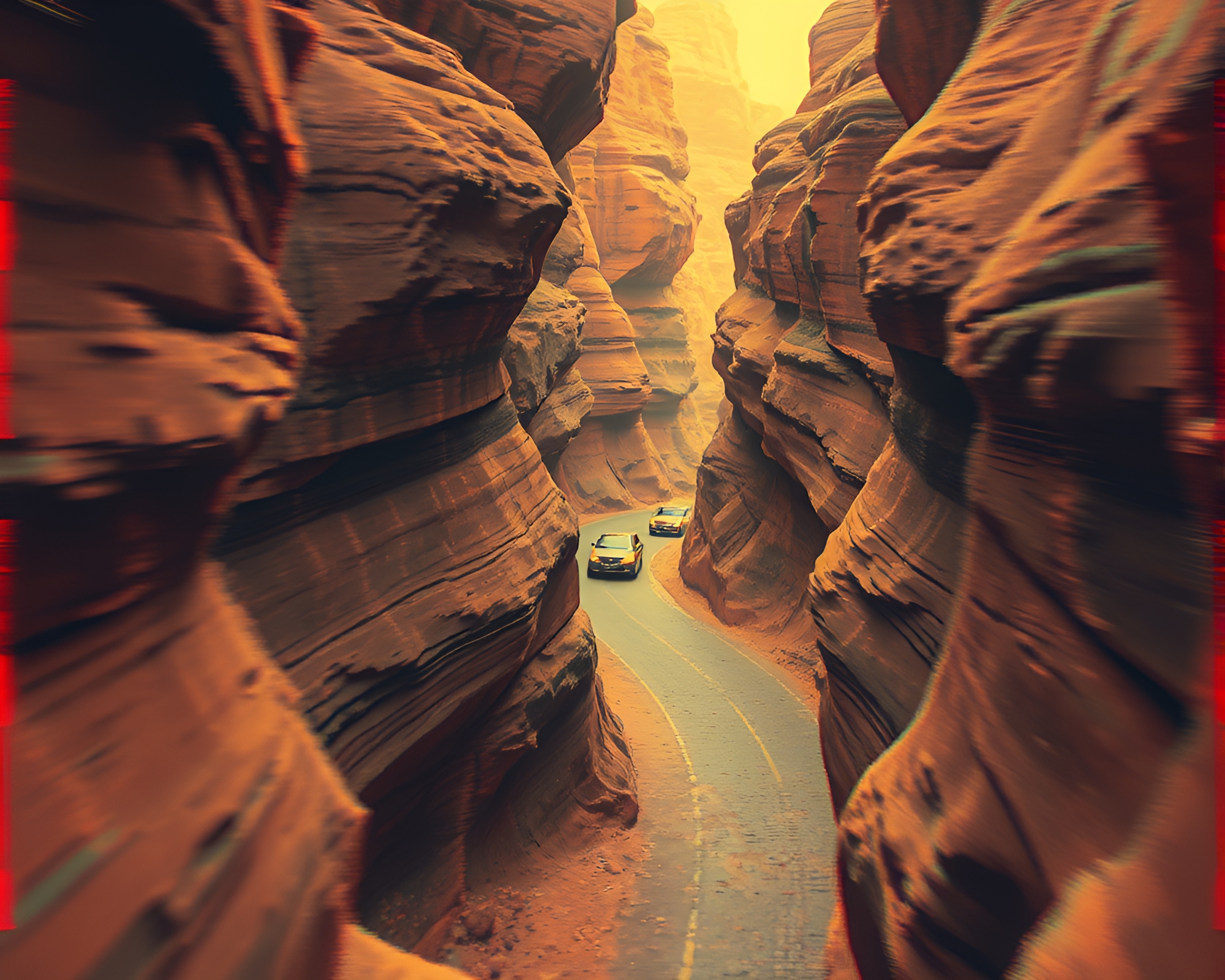 Glitchy Hover Taxi in Canyon Rust Tones – free AI stock image