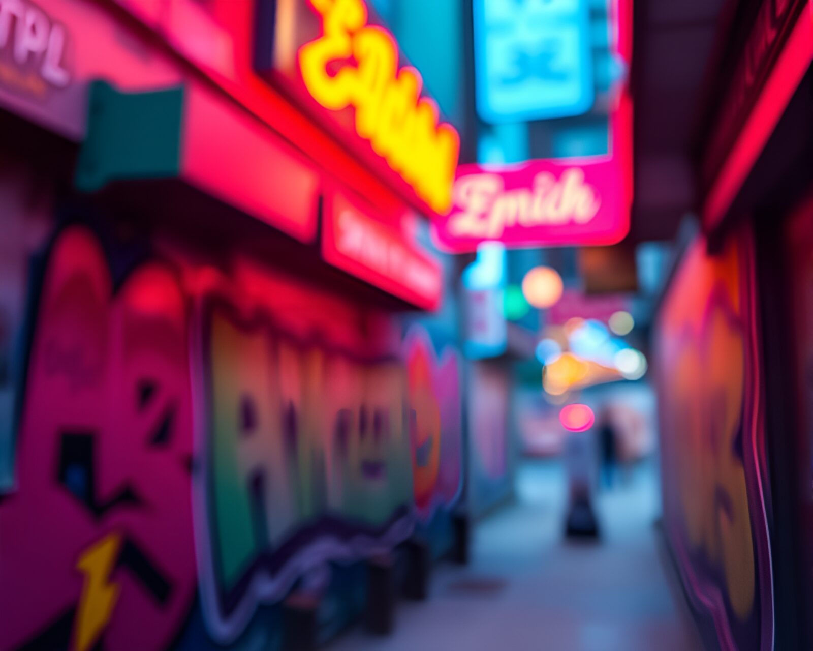 Vibrant graphic novel scene of neon graffiti alley