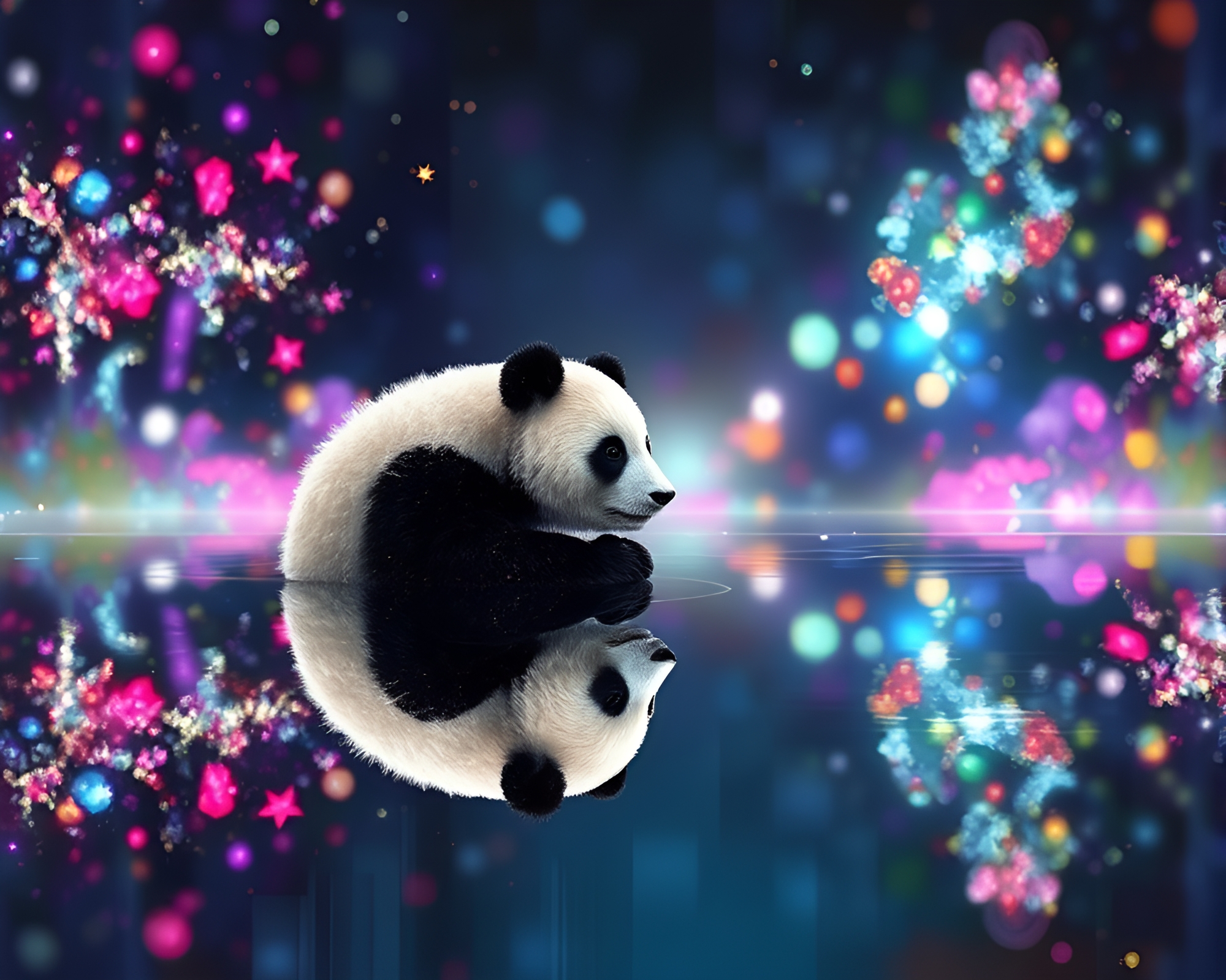 Panda reflection in shattered mirror: digital action painting – free AI stock image
