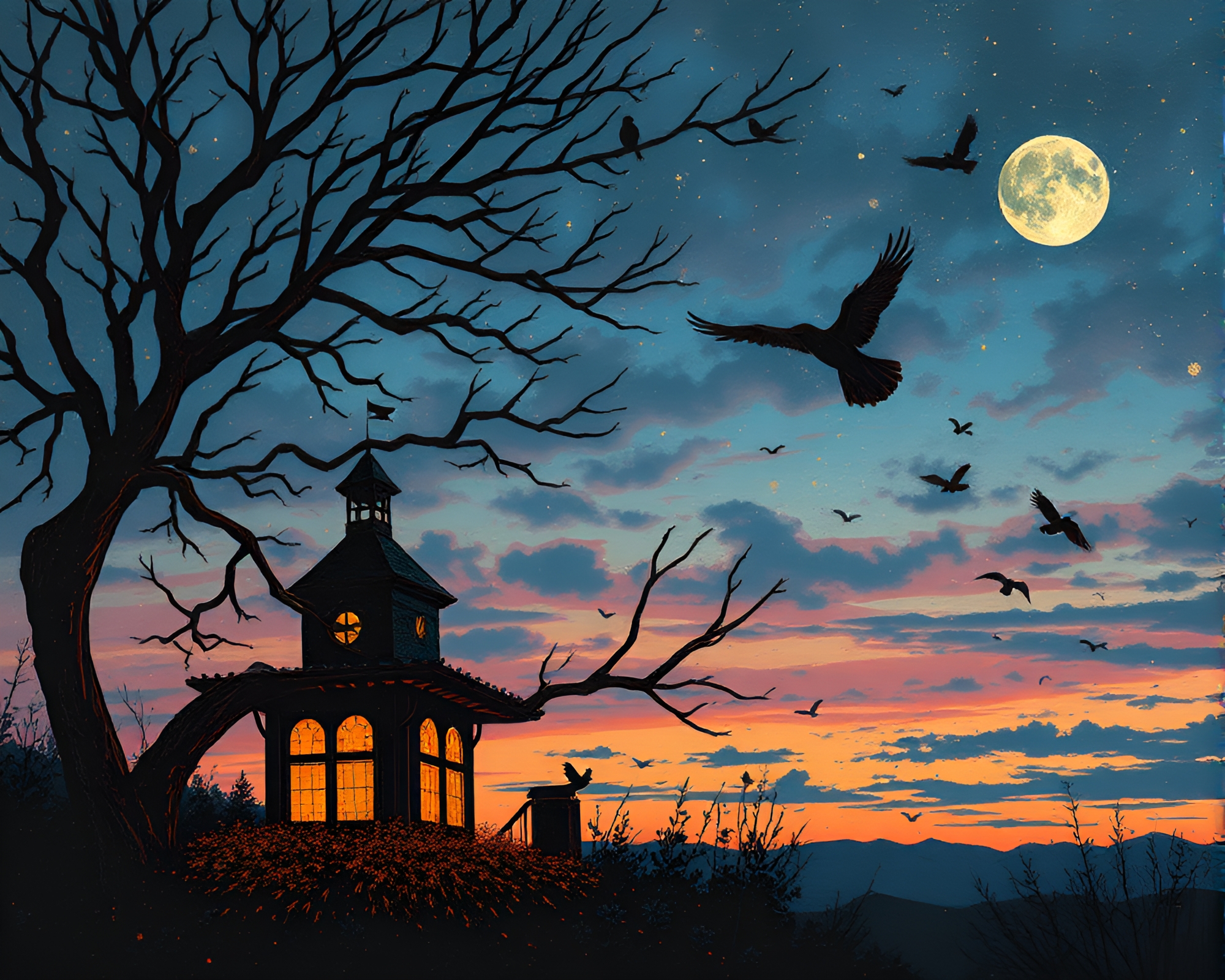 Acrylic Alchemy at Dusk: Intricate Hatching Artwork – free AI stock image