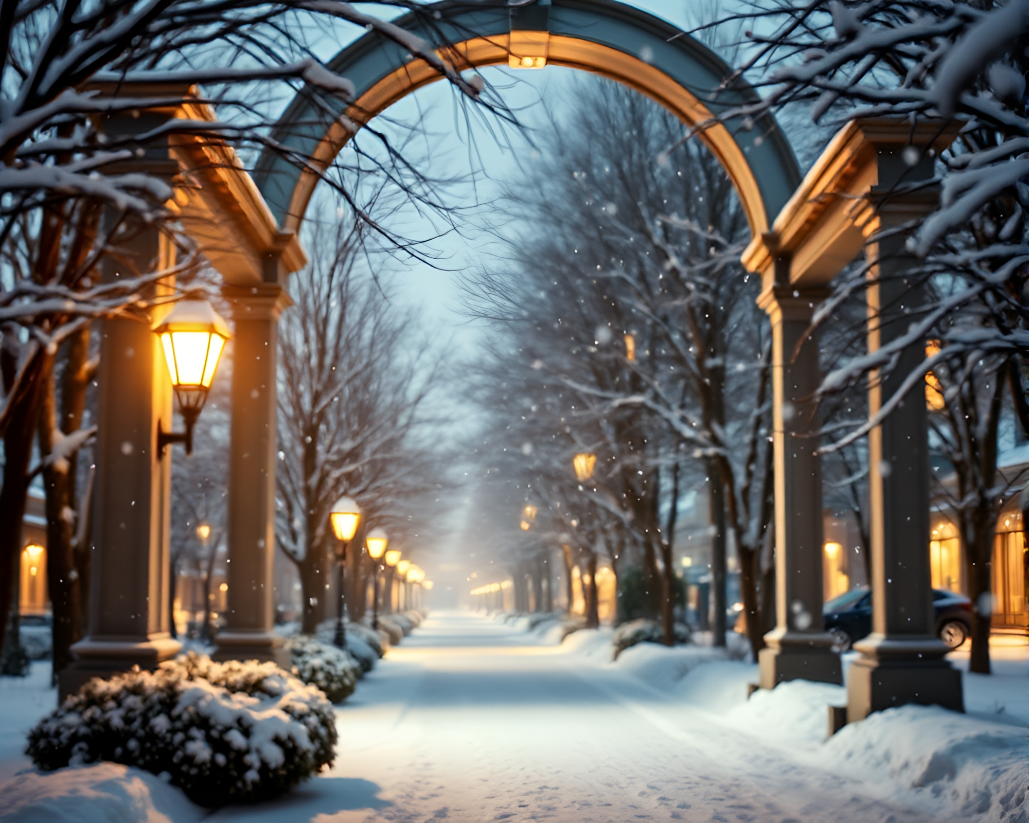 Pixel Winter Wonderland Architectural Frame – free AI stock image