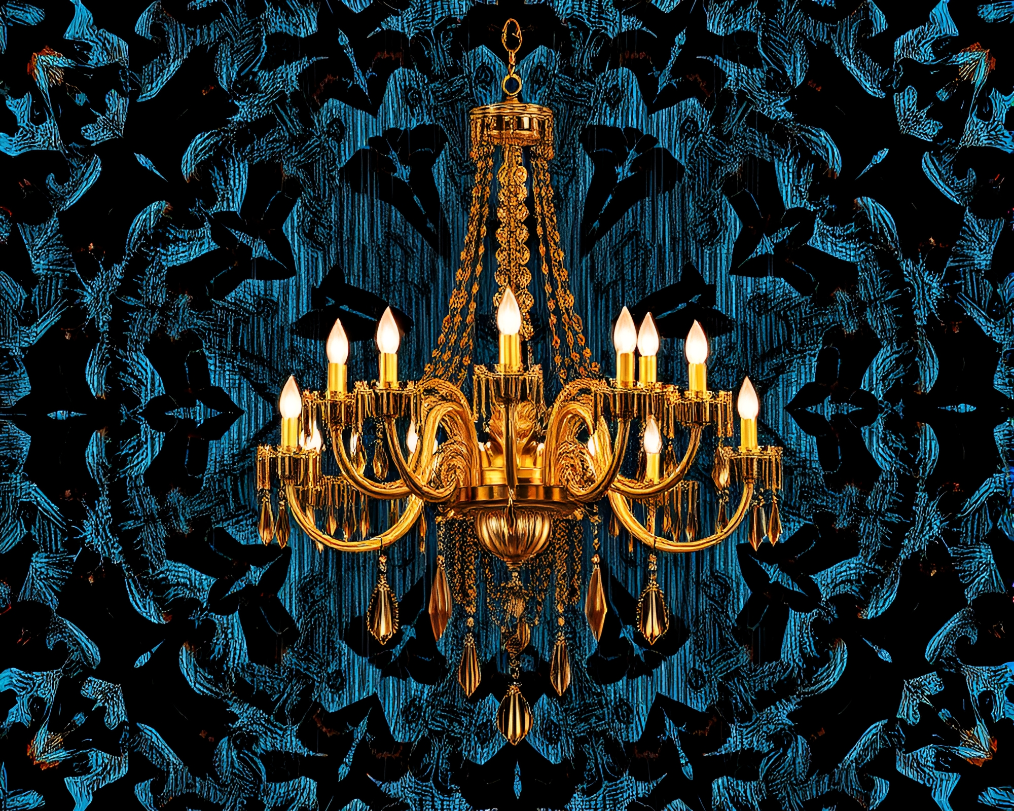 Victorian Chandelier Illuminated with Kaleidoscope Stencil Art – free AI stock image