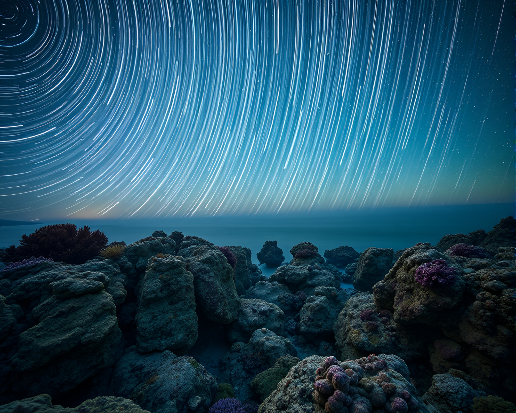 Starry Reef Trails Illuminated in Matte Painting Glow – free AI stock image
