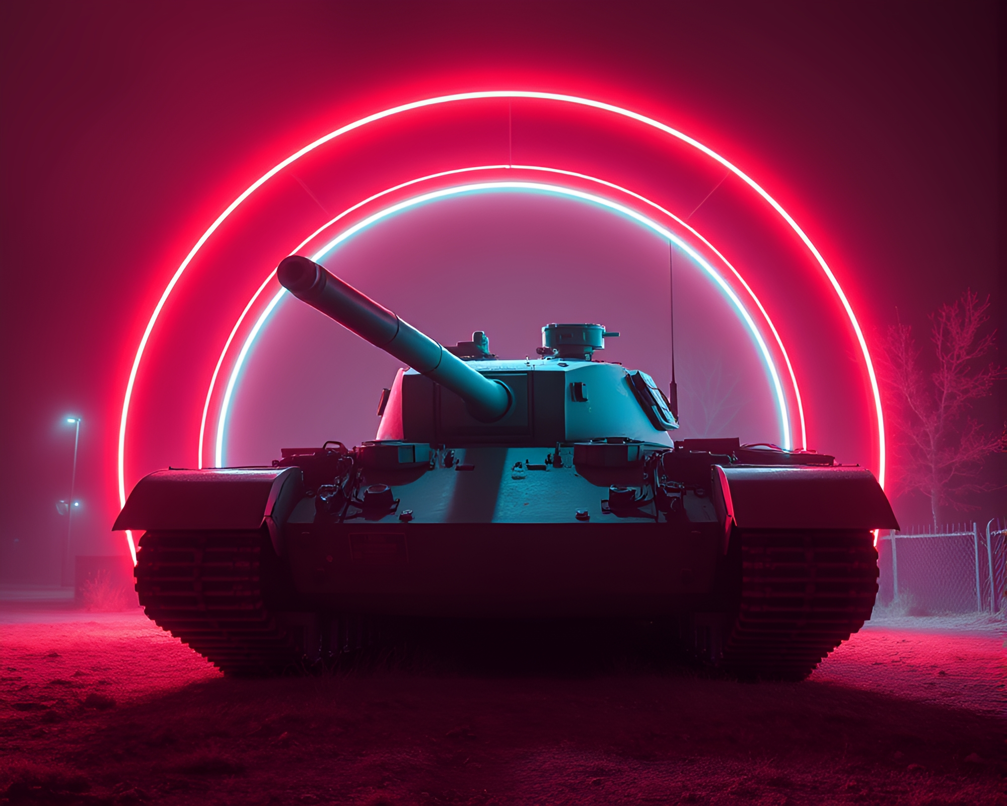 Neon Armored Tank In Circular Frame – free AI stock image