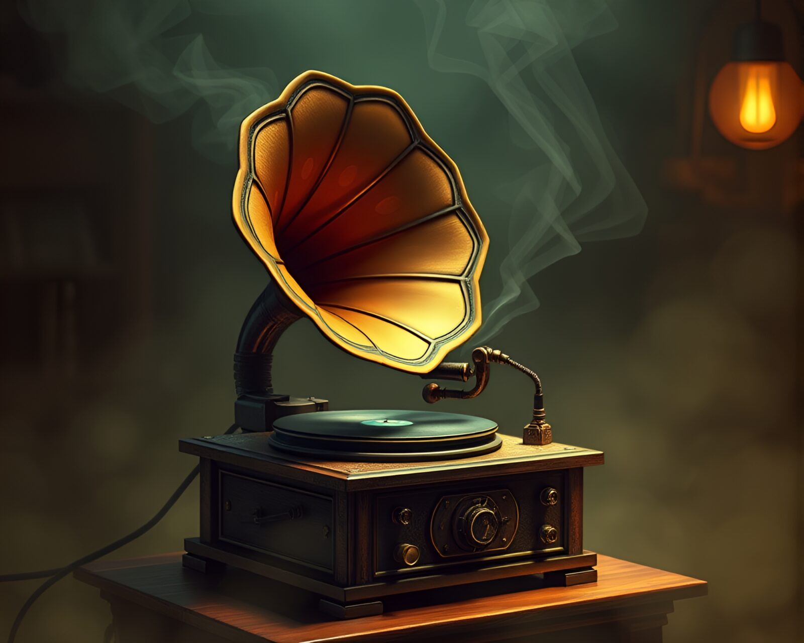 Antique gramophone with retro pixel art style in dreamy lighting