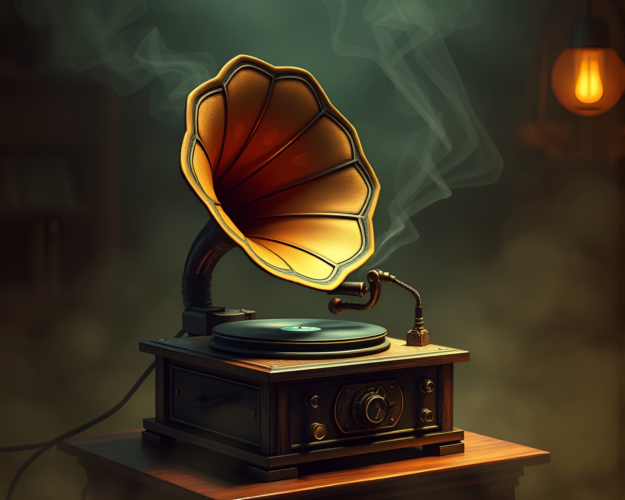 Steampunk Gramophone in 8-Bit Dream Haze Composition – free AI stock image