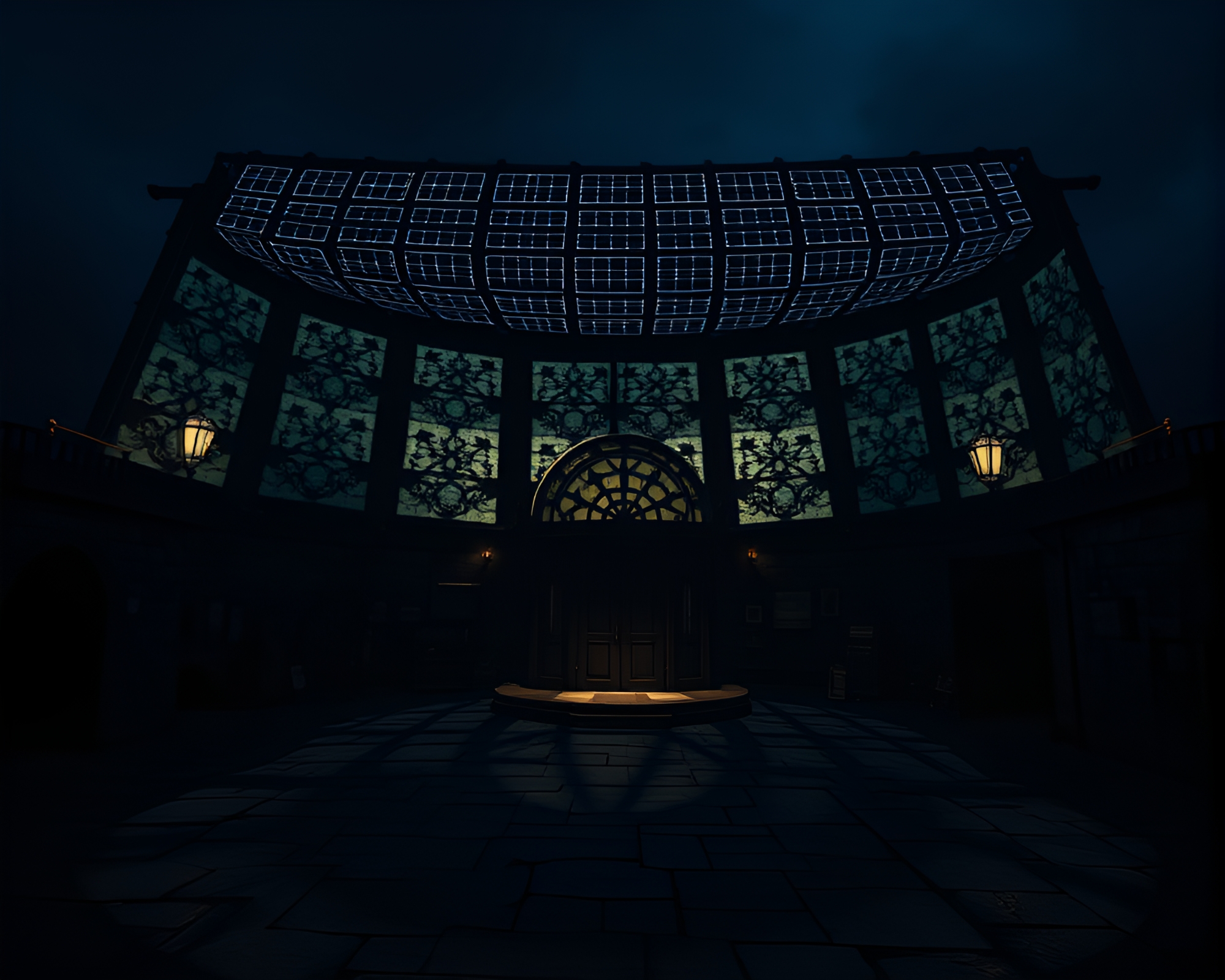 Ethereal Solar Panel Array in Dungeon Shadows – free AI stock image