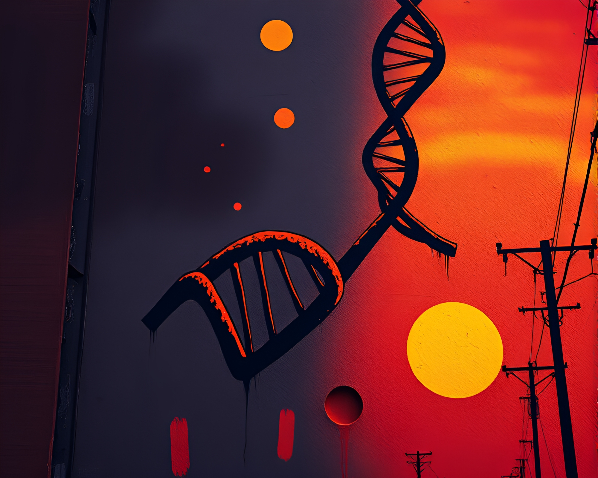 Sunset DNA Helix Street Art Composition – free AI stock image