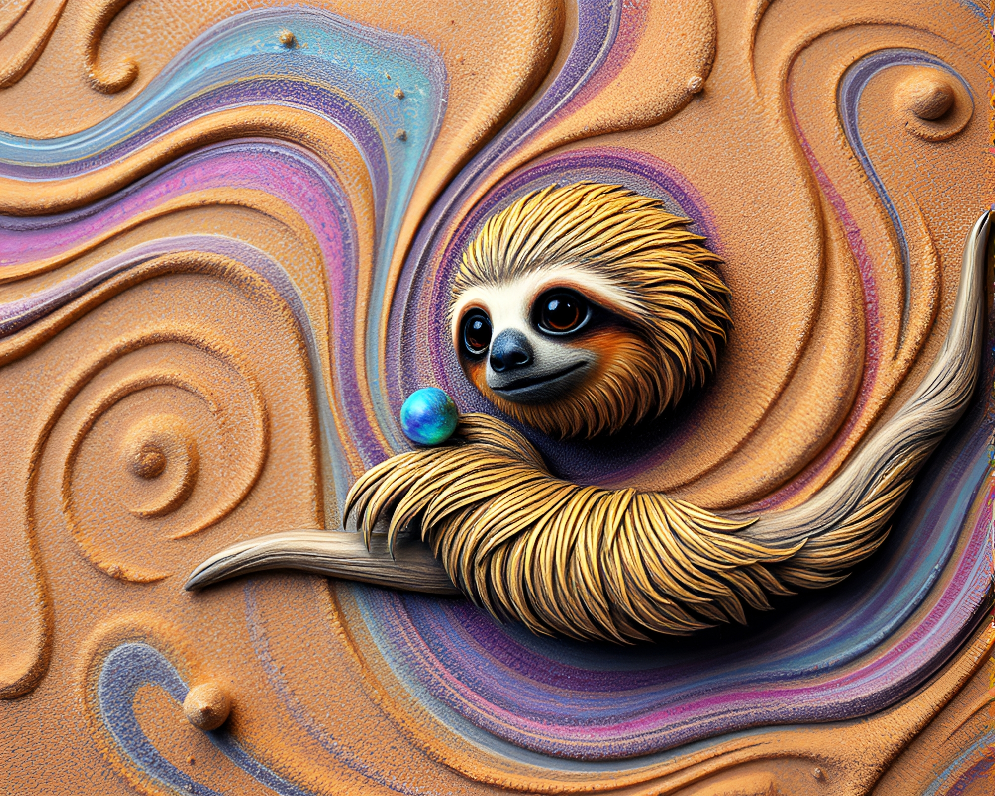 Cosmic Sloth in Grisaille Sand Swirl Pattern – free AI stock image