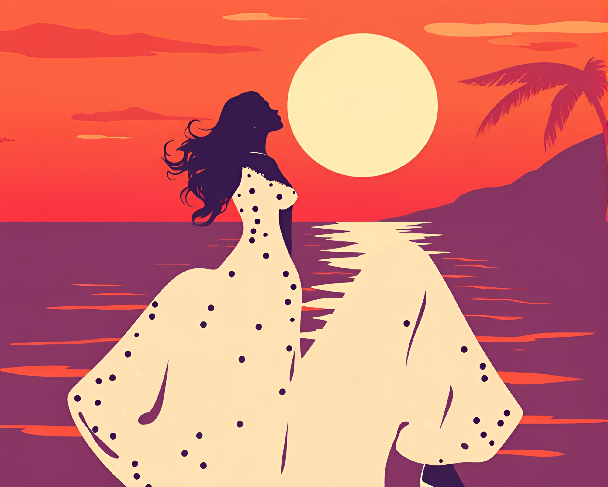 Siren Goddess in Sunset Fashion Illustration – free AI stock image