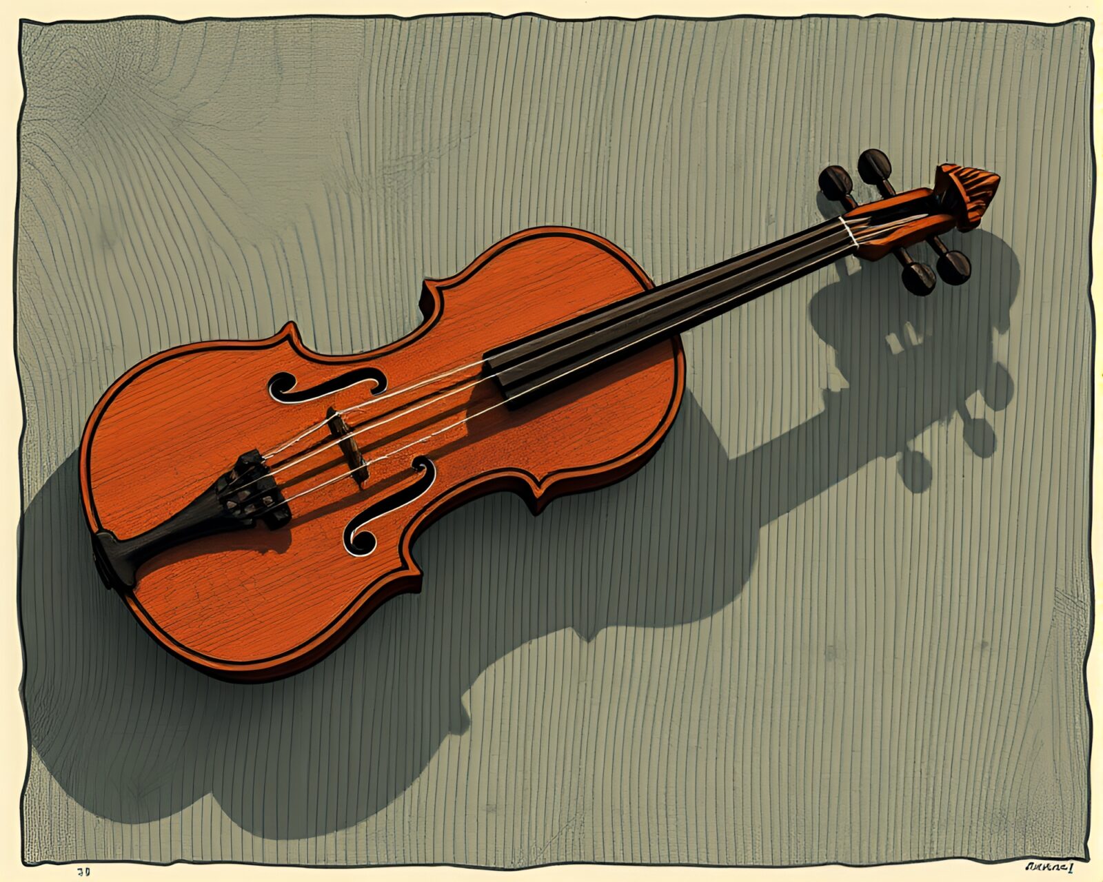 Abstract illustration of a wooden violin in vibrant colors