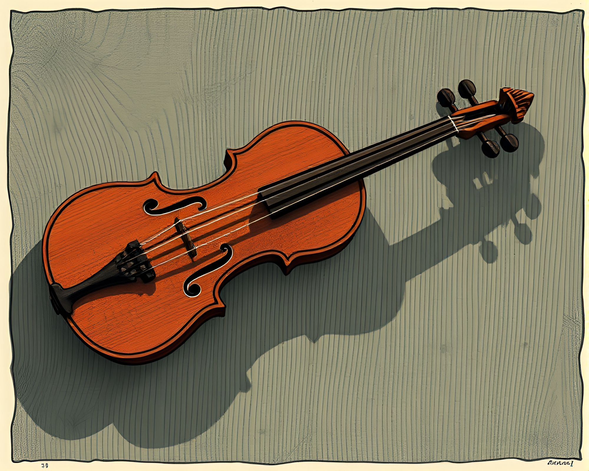 Wooden Violin in Color Field Linocut Textures – free AI stock image