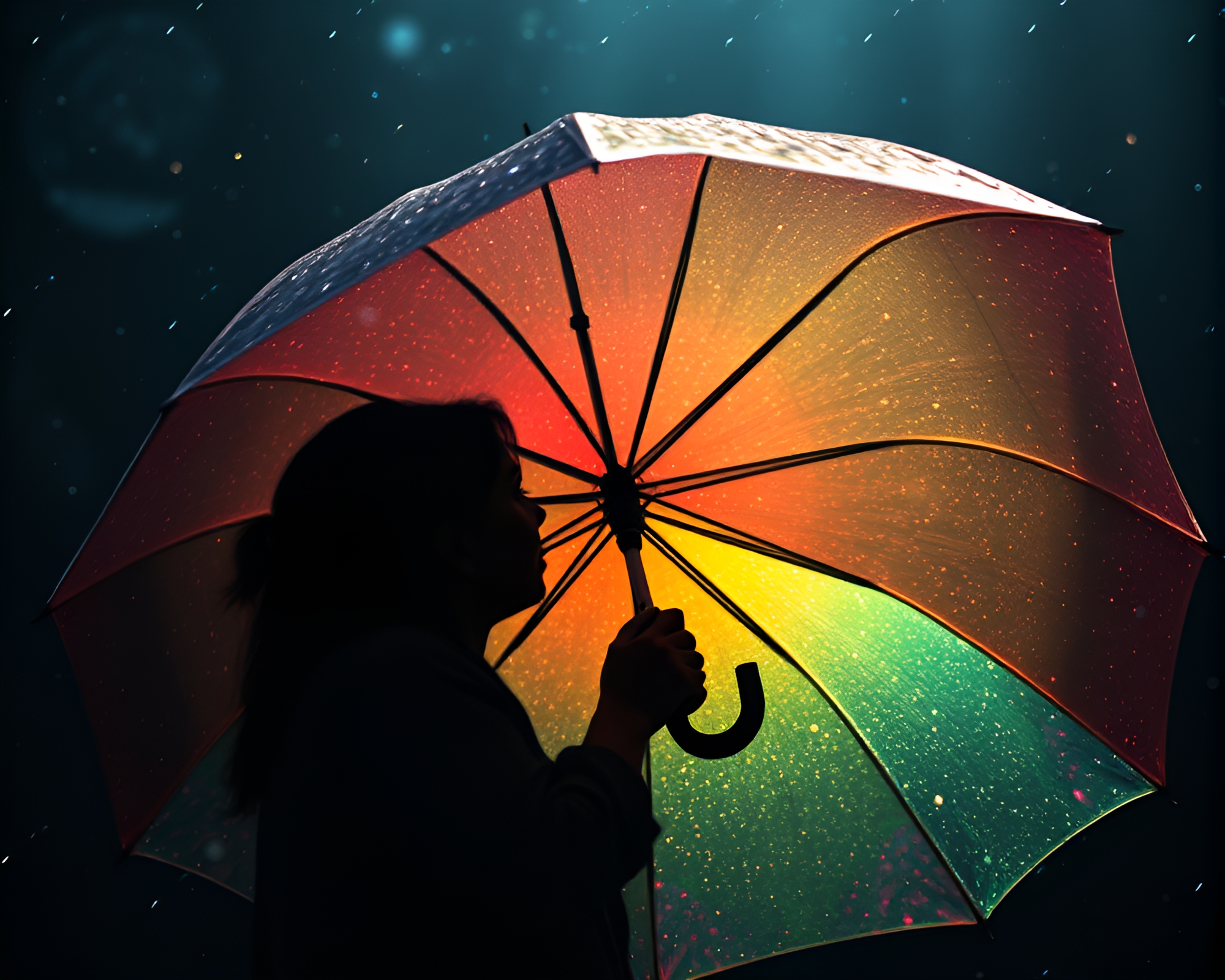 Celestial Candid Encounter Under Cosmic Umbrella – free AI stock image