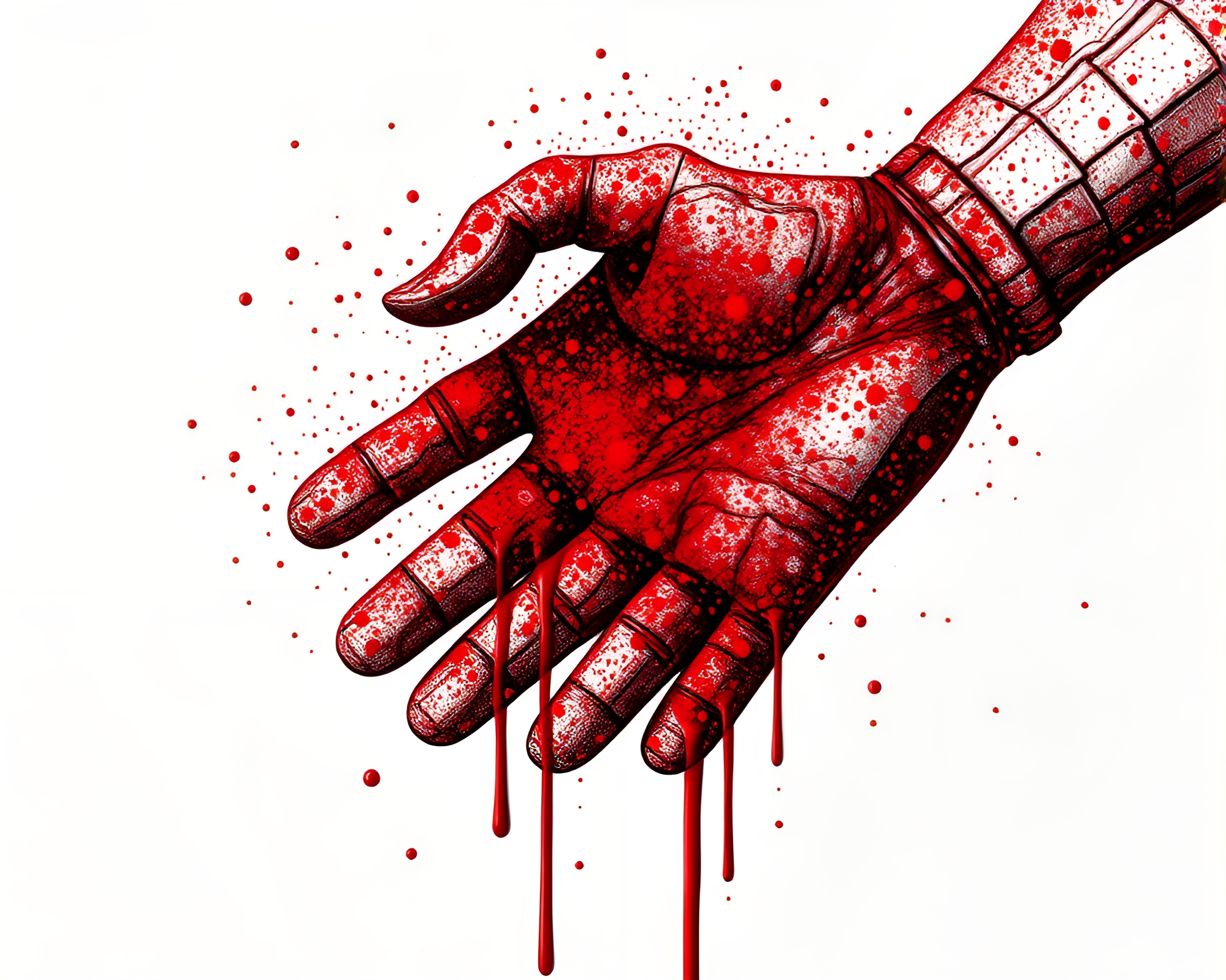 Cybernetic Hand in Ruby Red Stippling Art – free AI stock image