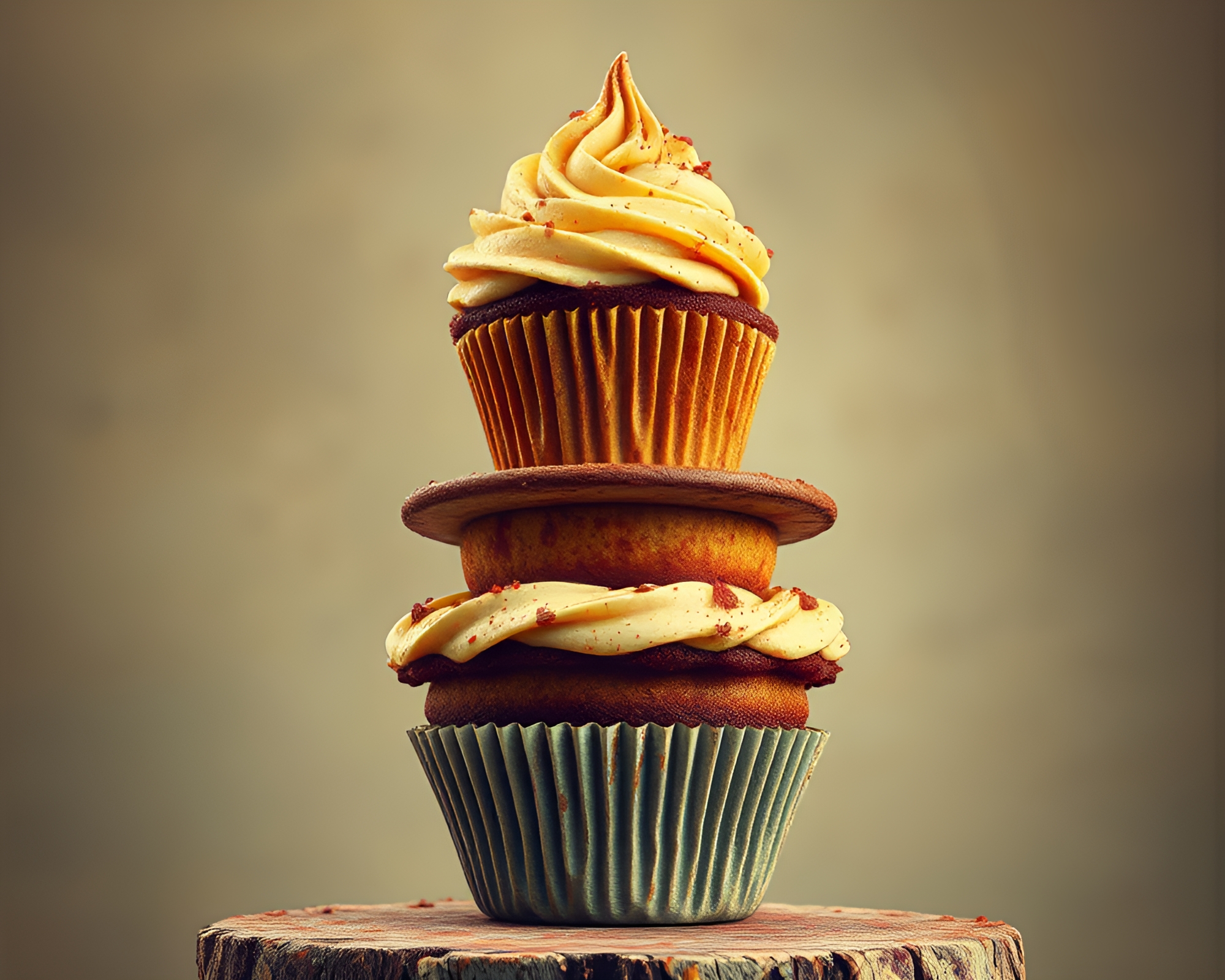 Retro Cupcake Tower with Rust Flakes Fantasy Illustration – free AI stock image