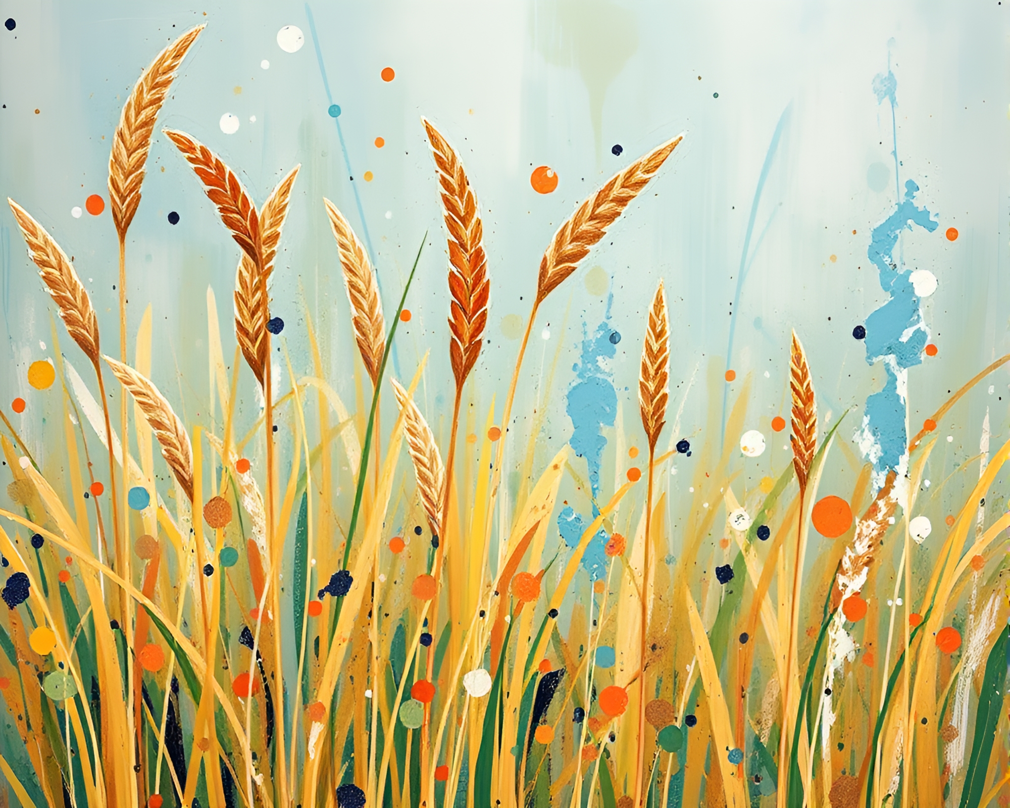 Savannah Grass Juxtaposed with Vibrant Acrylic Spatters – free AI stock image