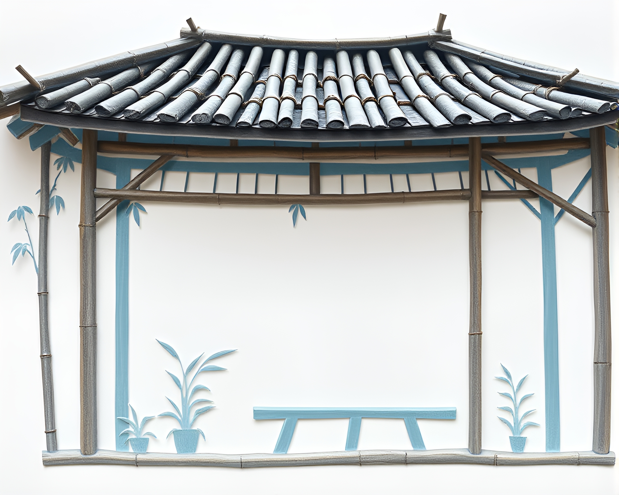 Frozen Bamboo Hut in Ice-Blue Paper Cutout Style – free AI stock image