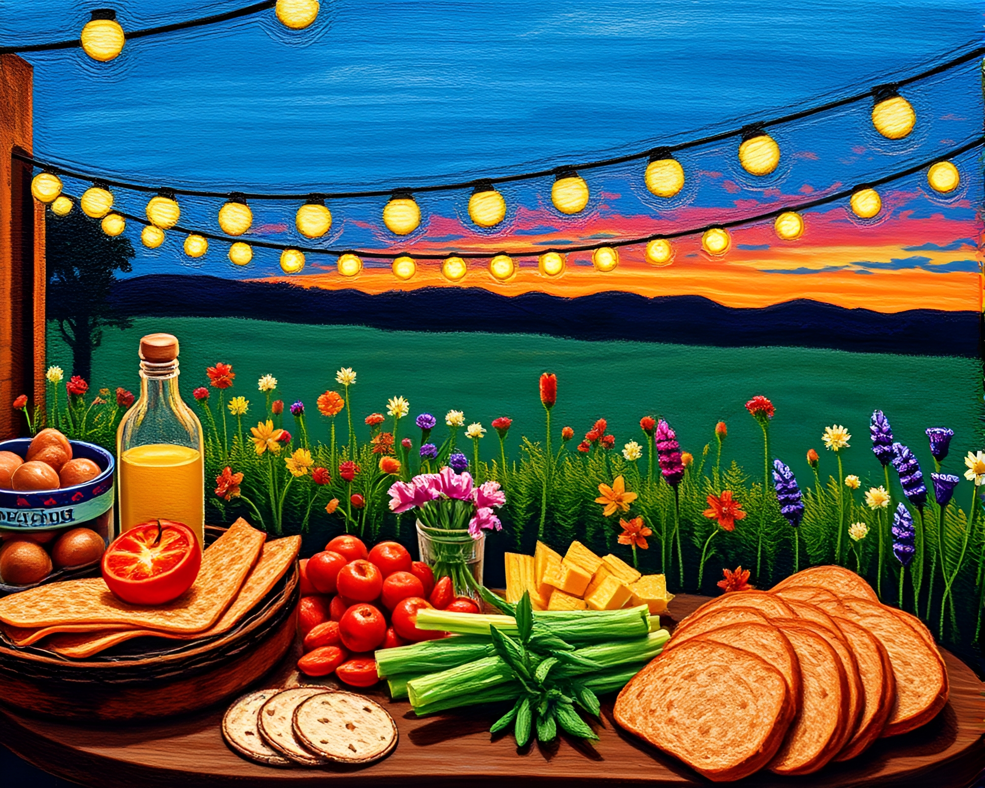 Strobe-Lit Charcuterie: Color Field Embroidered Delicacy – free AI stock image