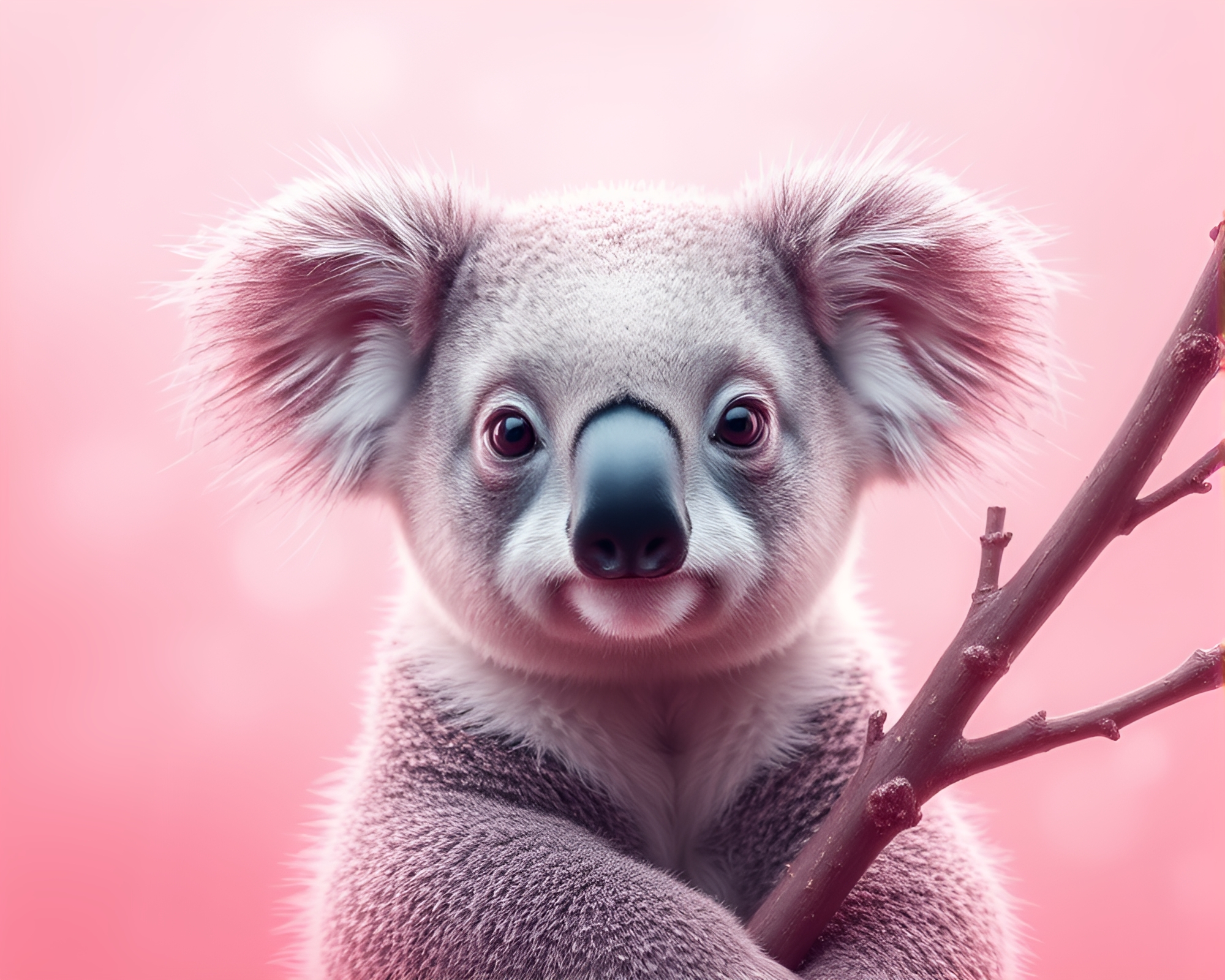 Futuristic HUD Koala in Blush Pink Stippled Portrait – free AI stock image