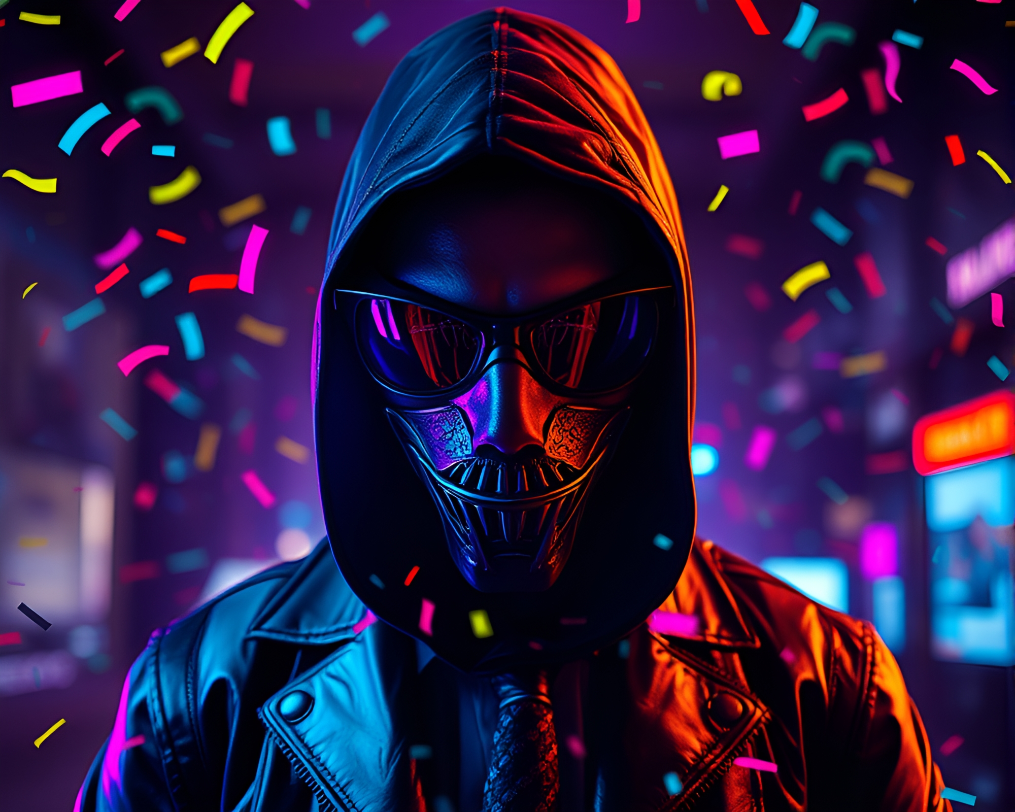 Neon Striped Cyberpunk Vigilante in Color Burst Alley – free AI stock image
