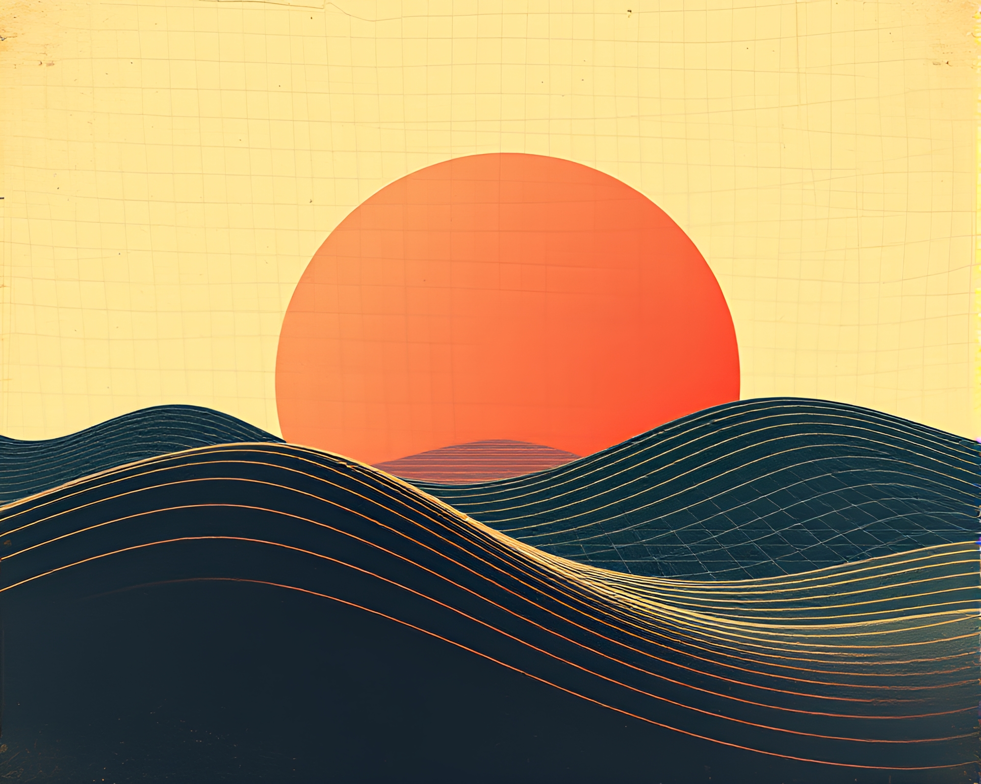 Off-Center Retro Wave Grid Earth Tone Mixed Media – free AI stock image