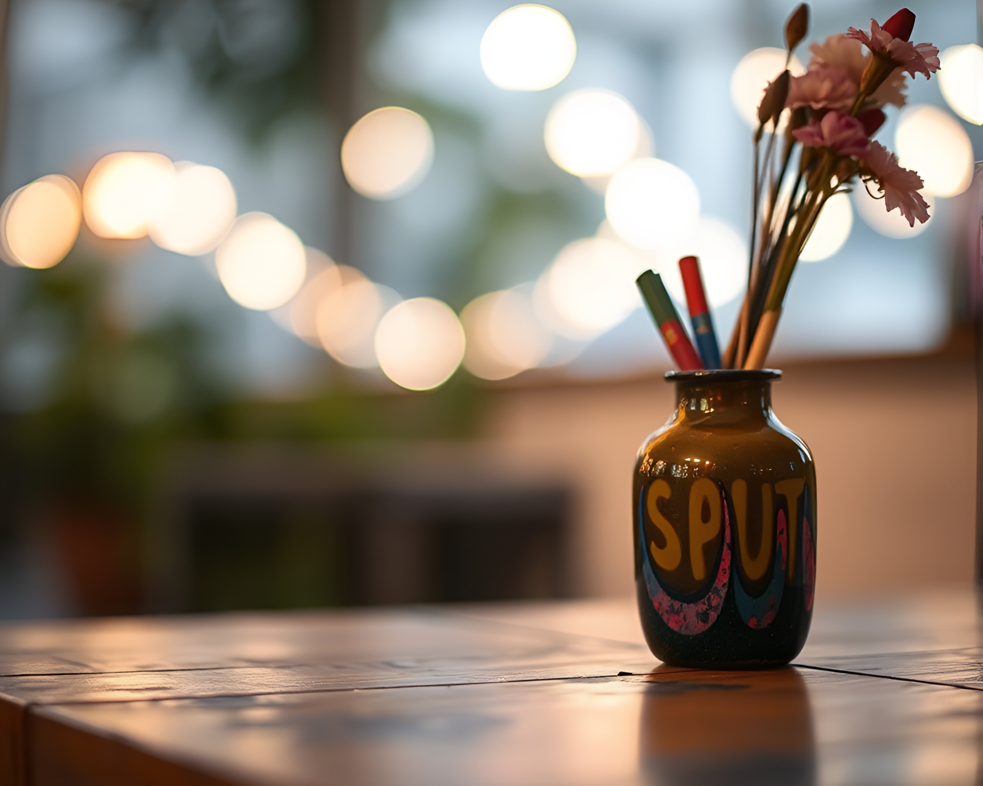 Sumi-e Vase Amidst Pastel Bokeh Foreground – free AI stock image