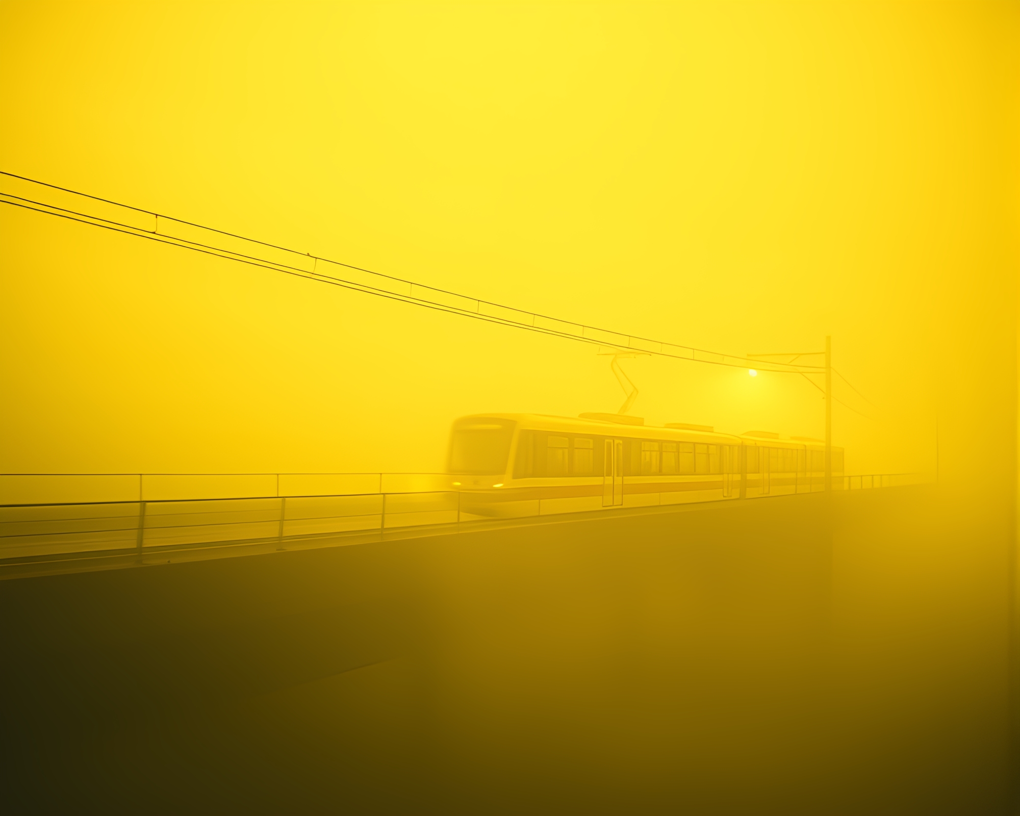 Fog-Drifting Monorail in Yellow Haze – free AI stock image