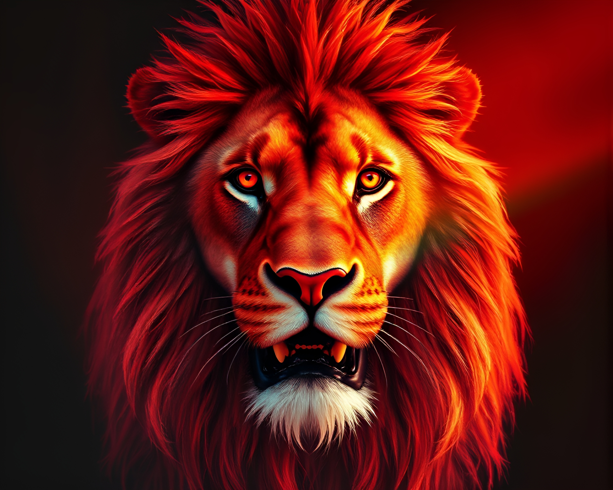 Prismatic Lion in Ruby Red Light – free AI stock image