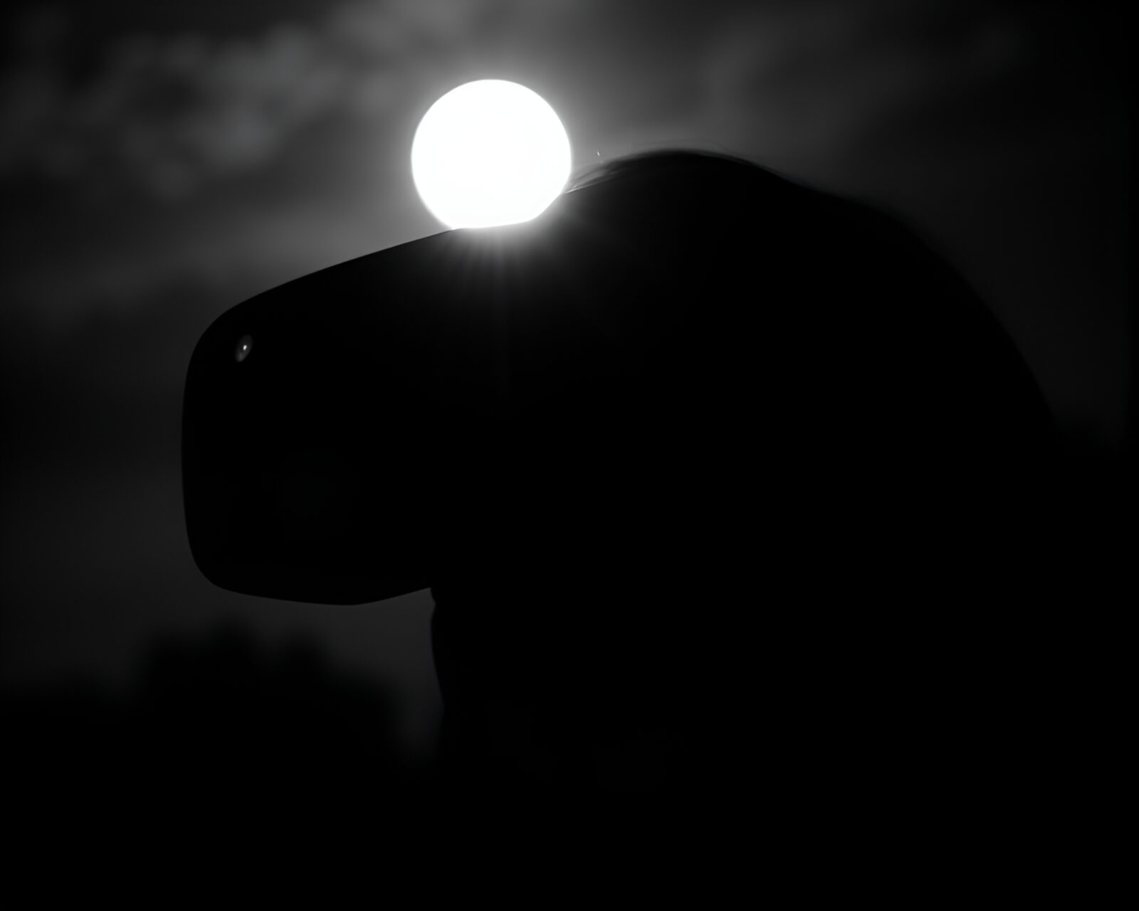 A futuristic scene with augmented reality glasses under the moonlight