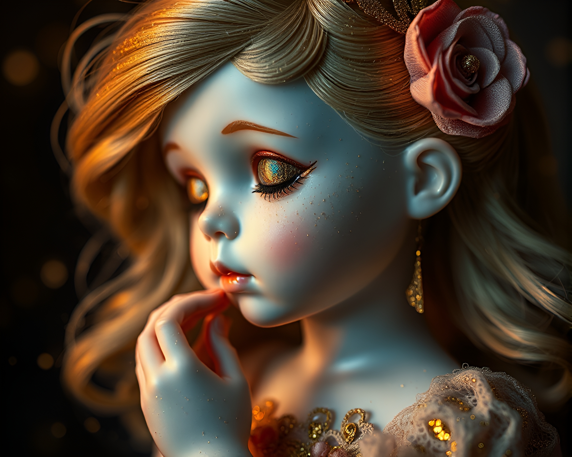 Fantasy Porcelain Doll with Golden Foil Accents – free AI stock image