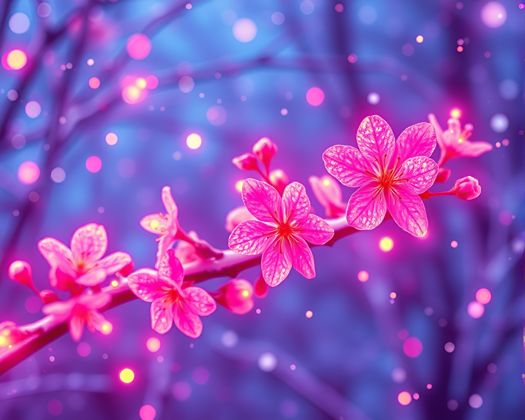 Neon Spring Blossom Snowflakes Artistic Composition – free AI stock image