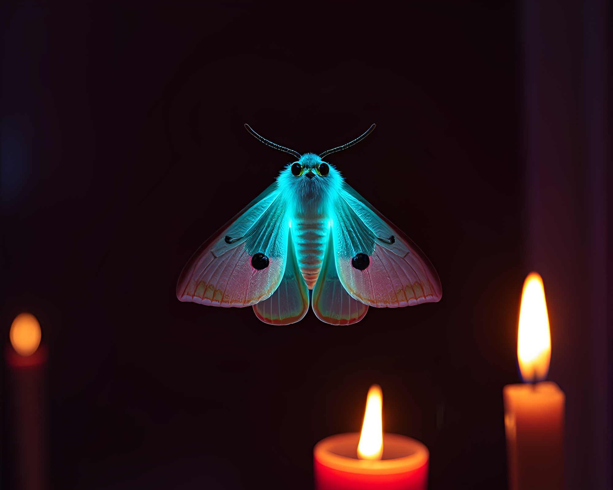 Mystical Moth Illuminated by Neon Candlelight – free AI stock image