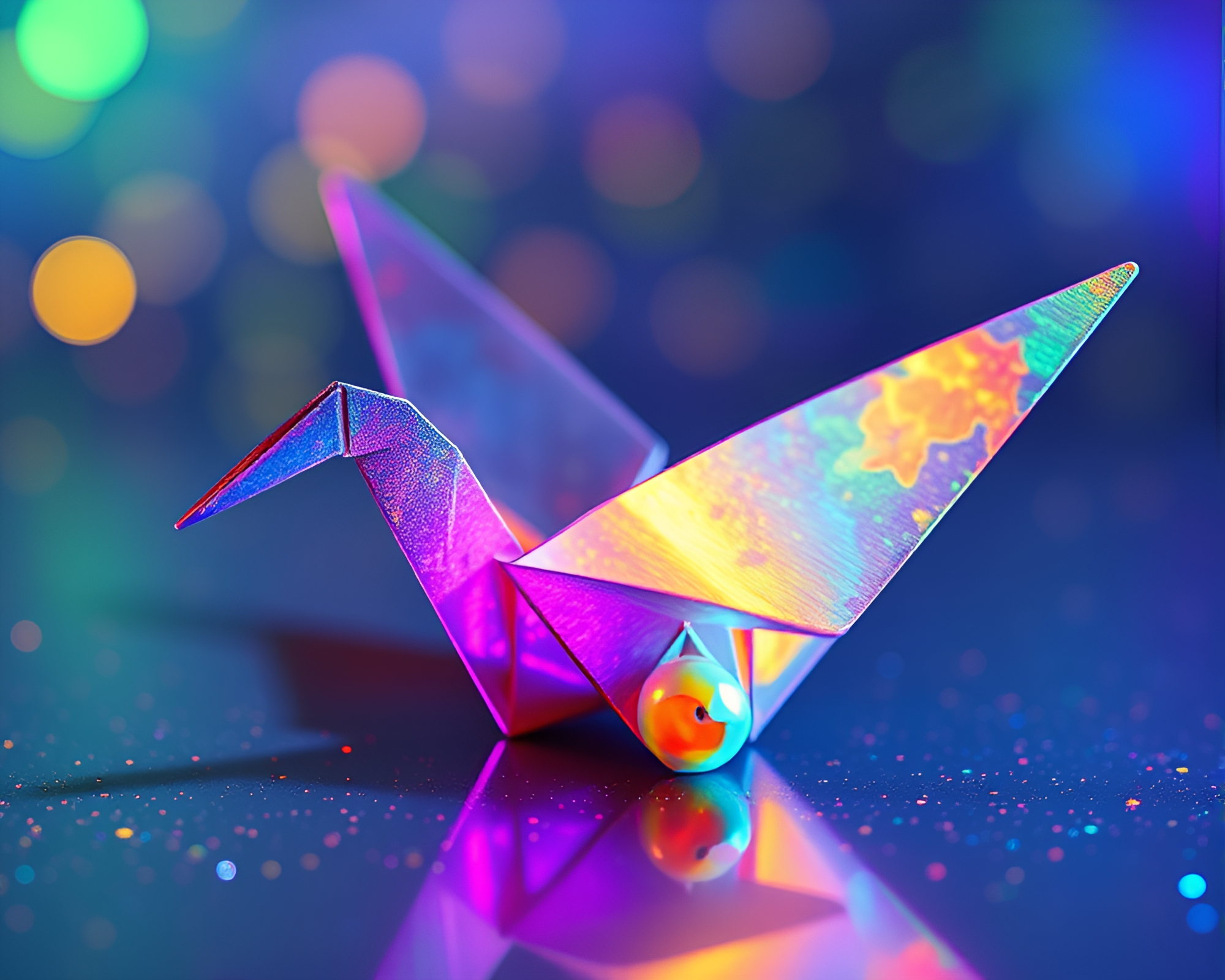 Futuristic Origami Crane Hologram Display – free AI stock image