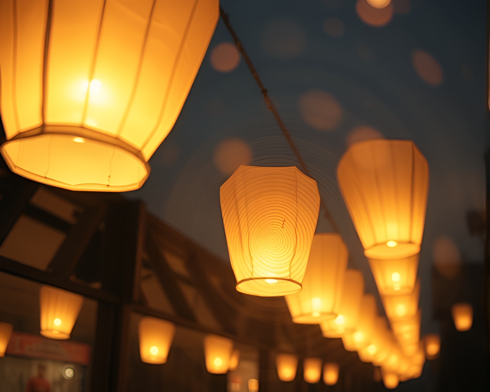 Sparkling Lantern Reflections: A Fingerprint Swirl Double Exposure – free AI stock image