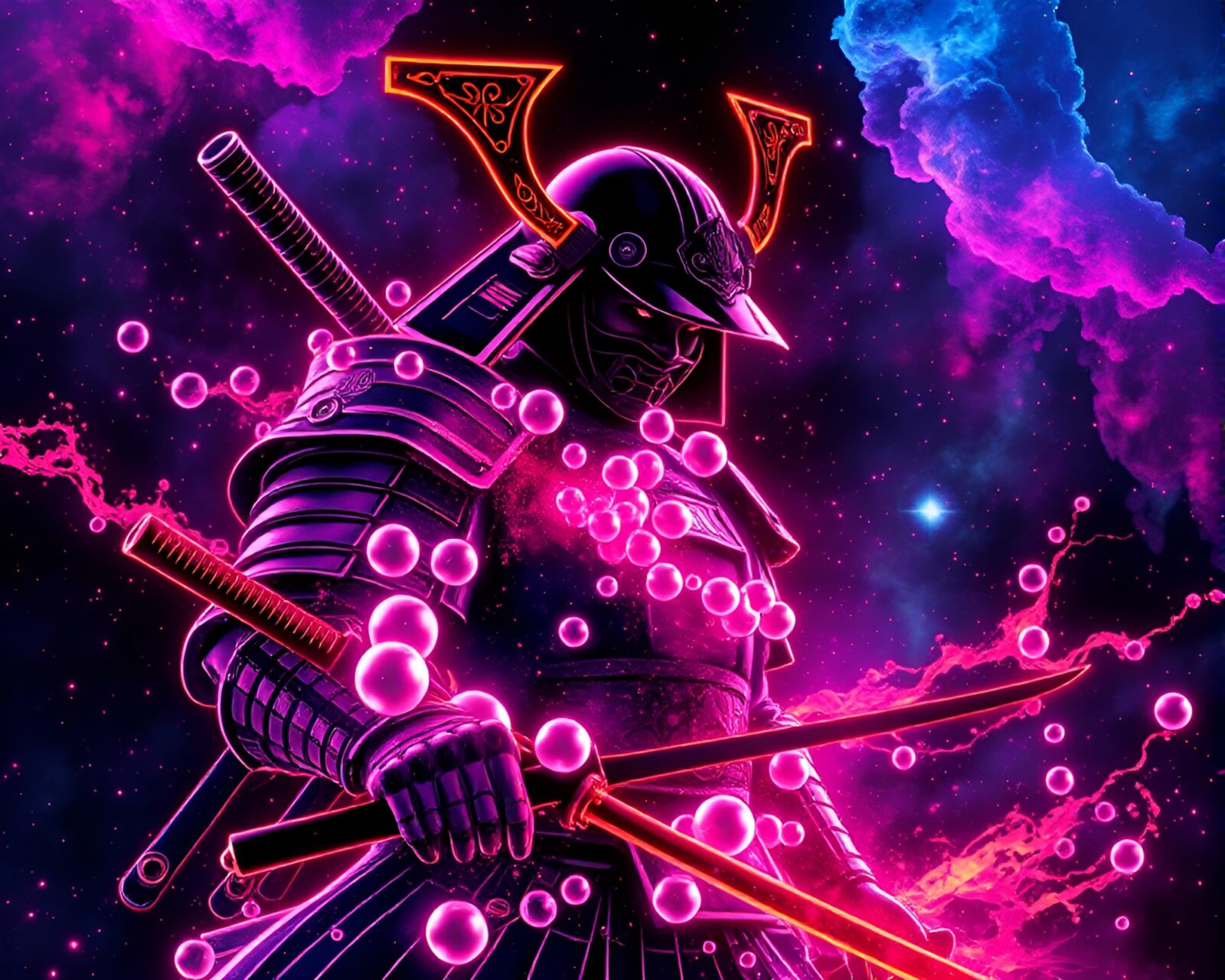 Neon samurai in a cosmic bubble cluster environment
