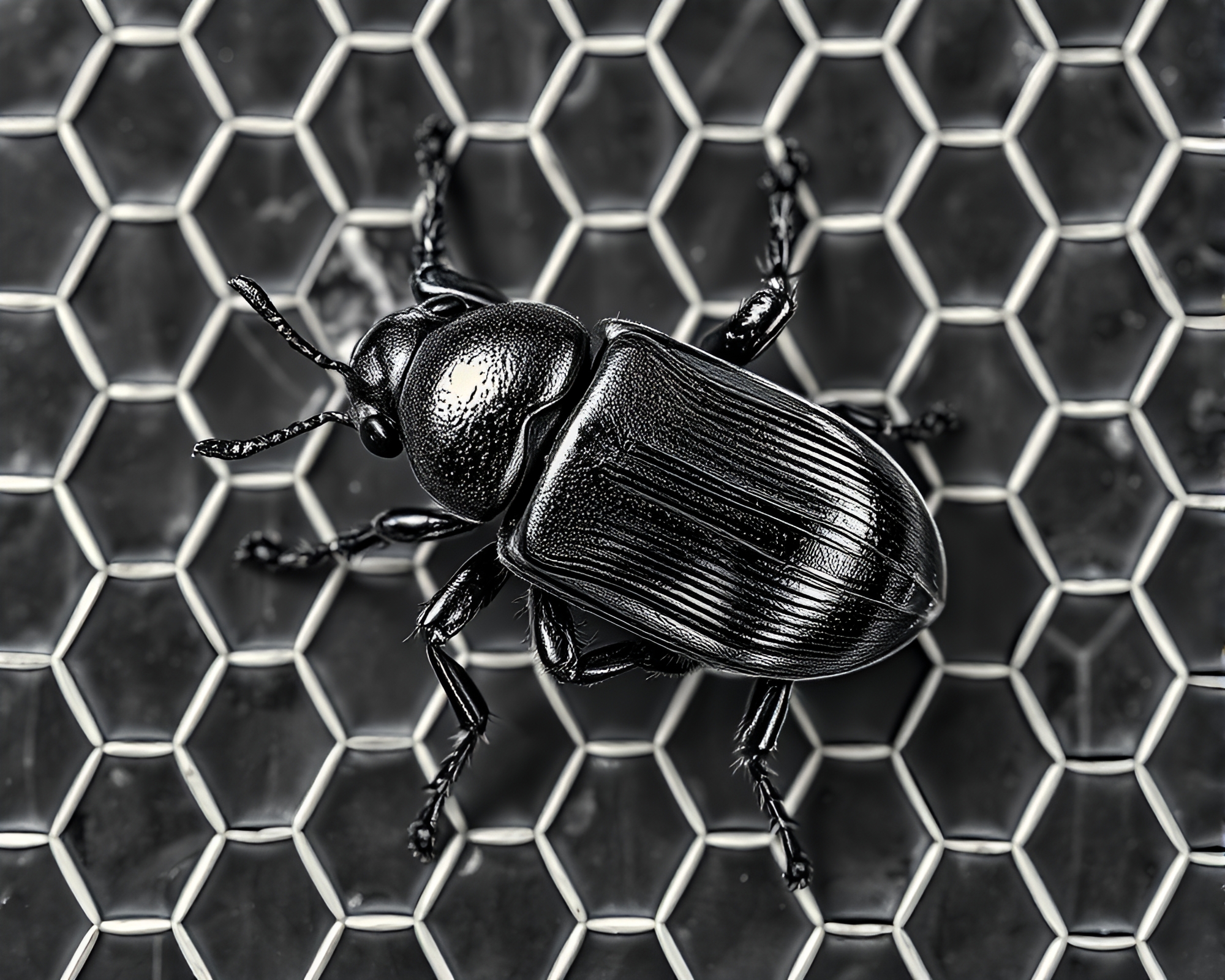Beetle-themed HDR lithograph with hexagonal tiling composition – free AI stock image