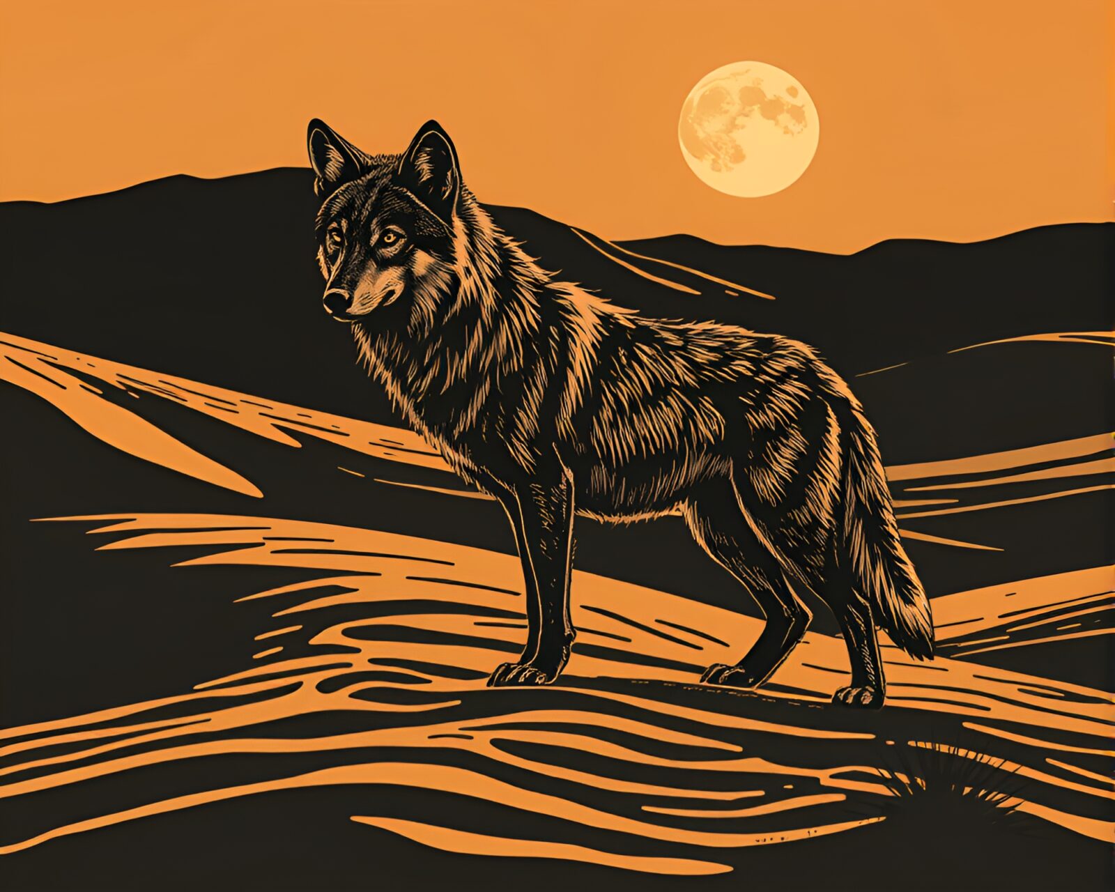Detailed ASCII art depicting a majestic wolf under moonlight