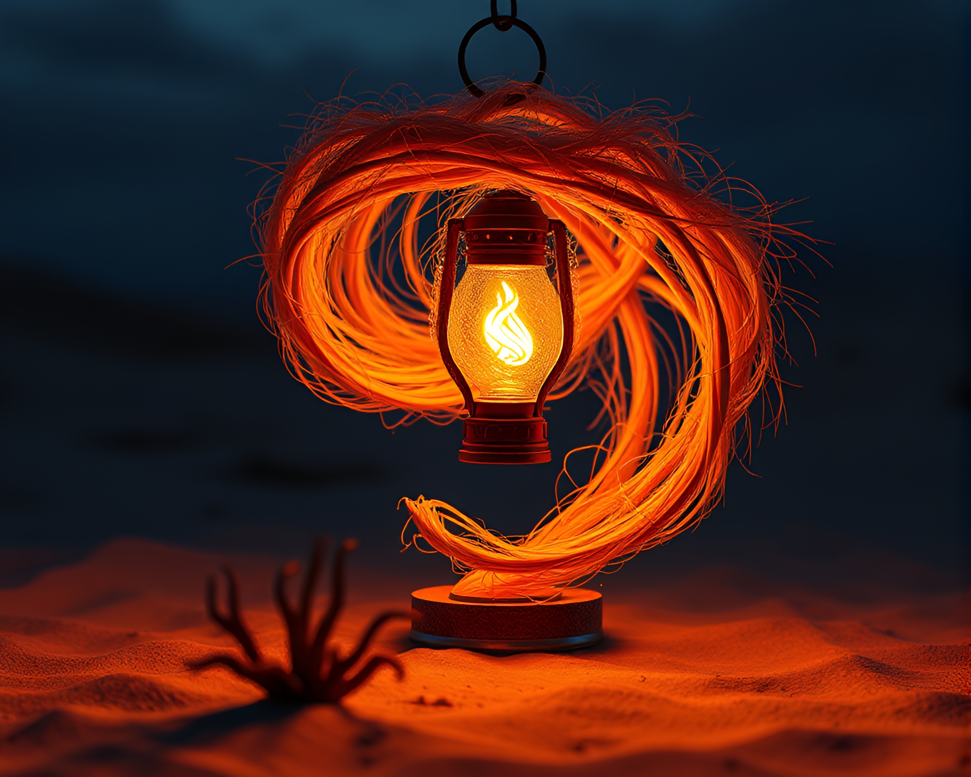 Sandswept Vortex: Illuminated by Lantern Light – free AI stock image