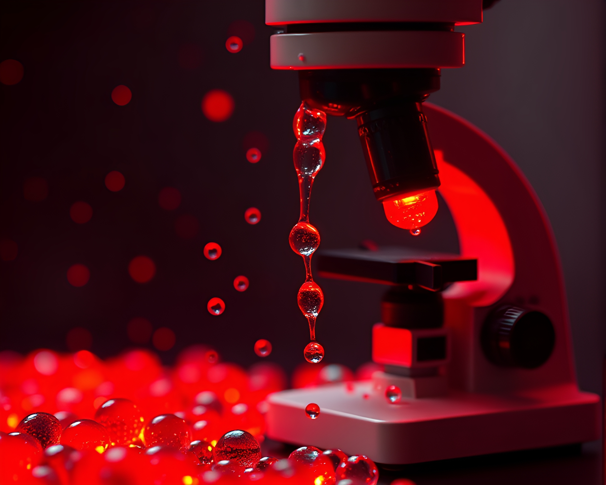 Microscopic Exploration: Red Volcano Glow through ASCII Glass Beads – free AI stock image
