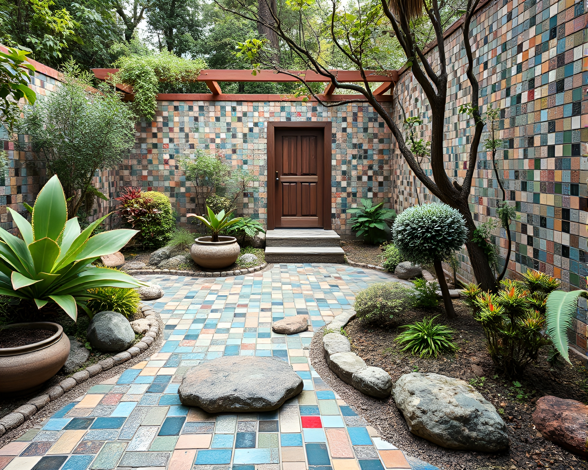 Zen Garden Serenity: Jewel-Toned Mosaic Stereograph – free AI stock image
