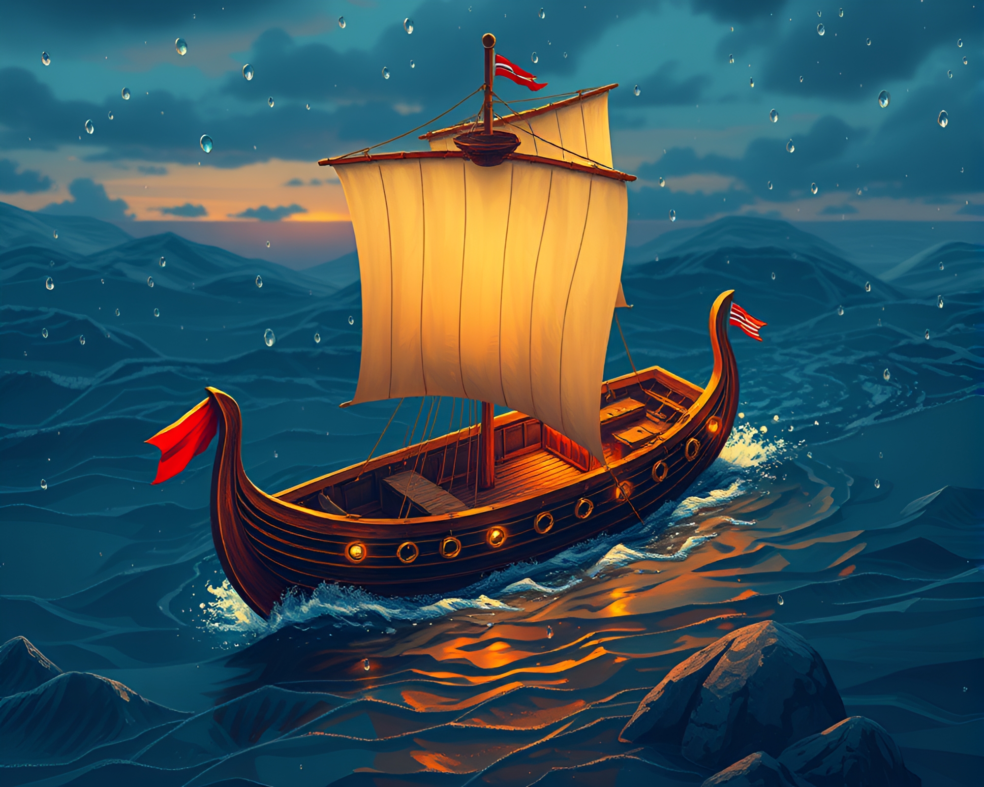 Viking Longship Dew Drop Isometric Illustration – free AI stock image