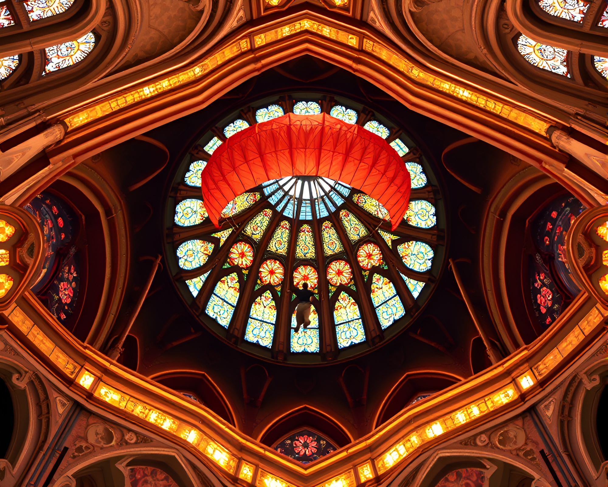 Parachute Jumper in Cathedral Light Frame – free AI stock image