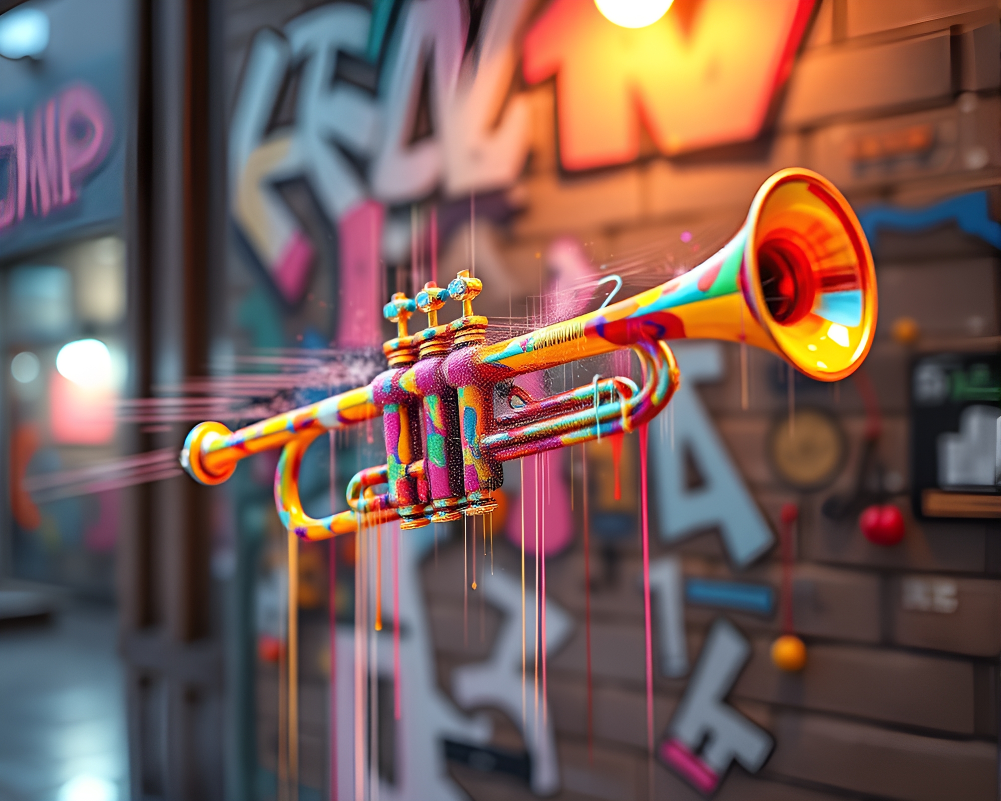 Trumpet Double Exposure in Pastel Voxel Art – free AI stock image