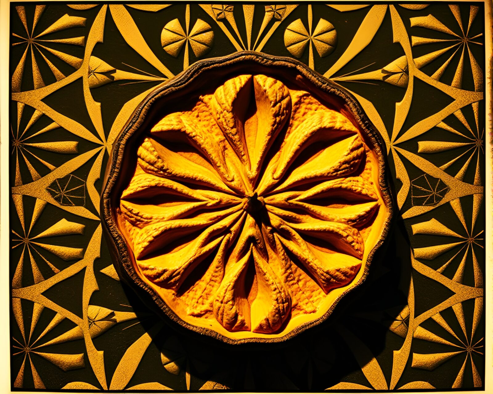 Abstract lithographic pumpkin pie with expired film tones