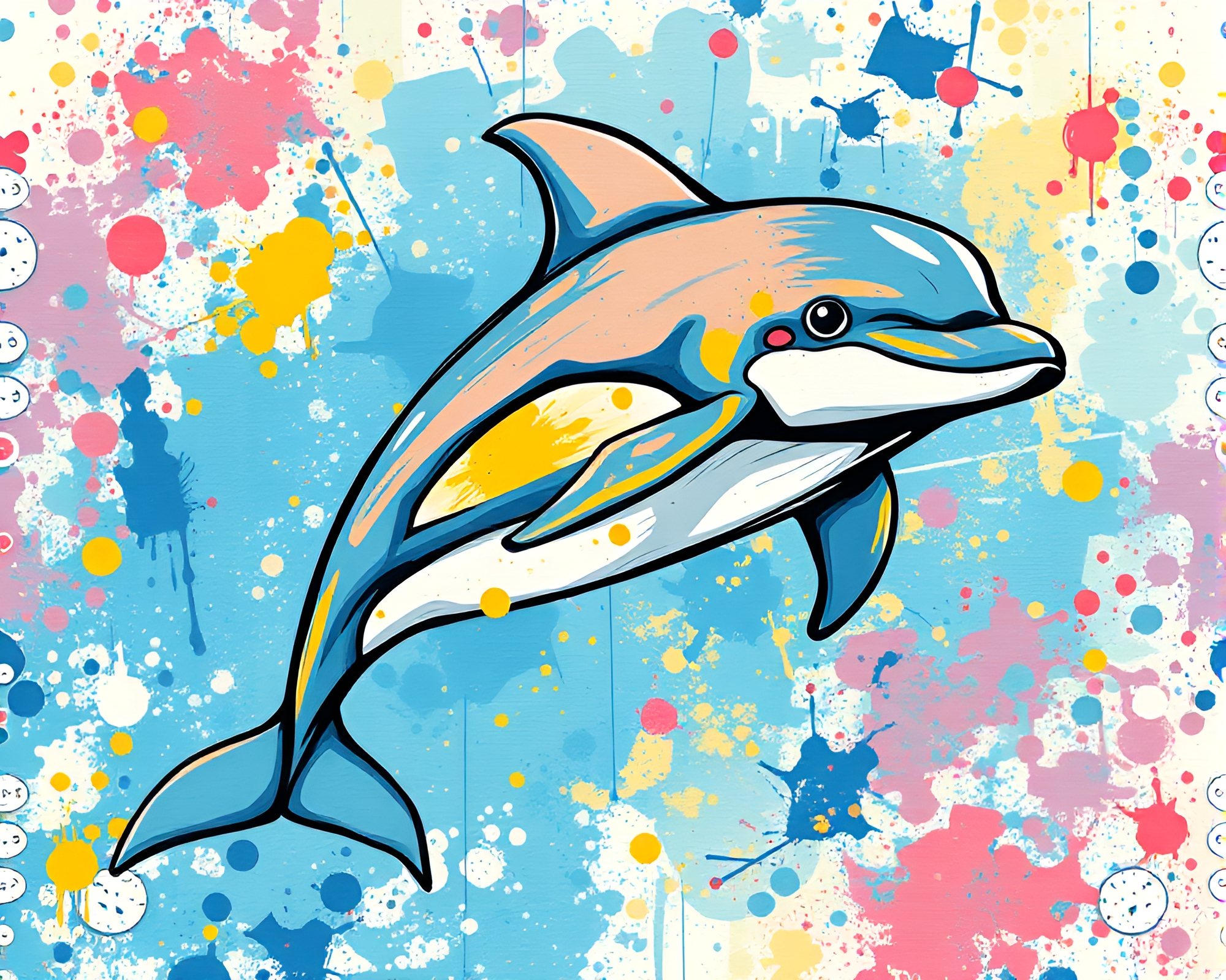 Manga Dolphin Leaping Through Paint Splatter Universe – free AI stock image